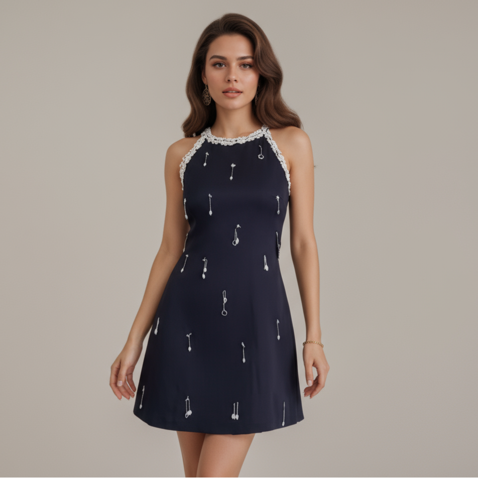 Gilded Halo Sleek Embellished Mini Dress