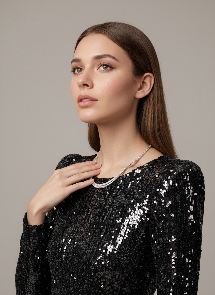 Black Sequin Long-Sleeve Mermaid Evening Gown