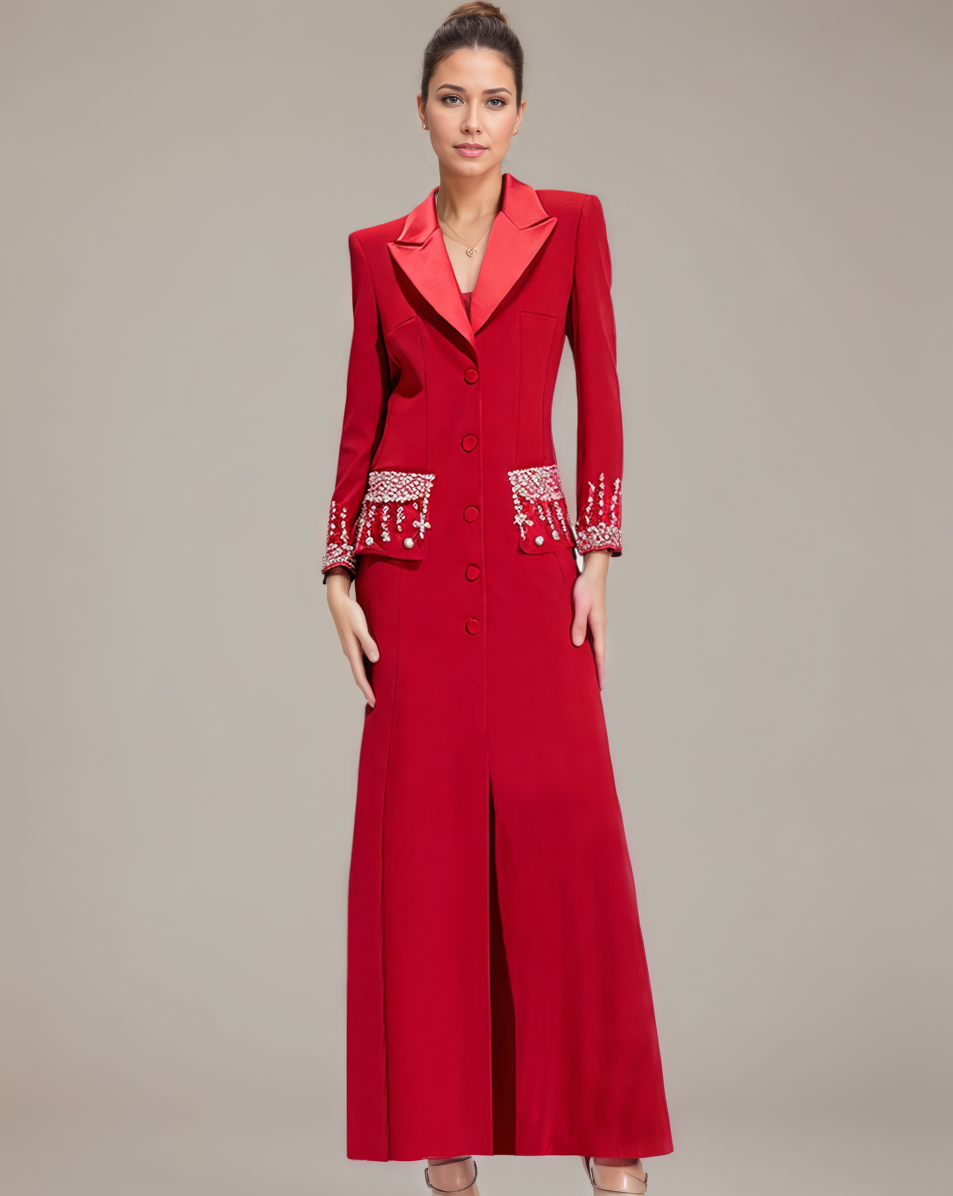 Embellished Suit-Collar Mermaid Formal Dress