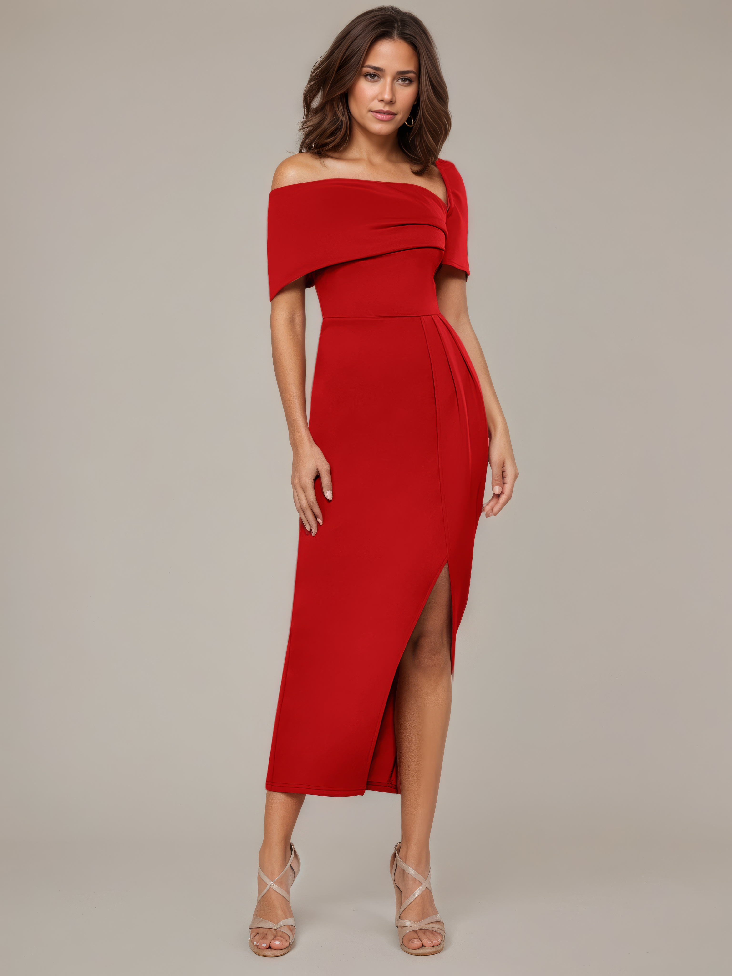 Serene Grace Off-Shoulder Midi Dress