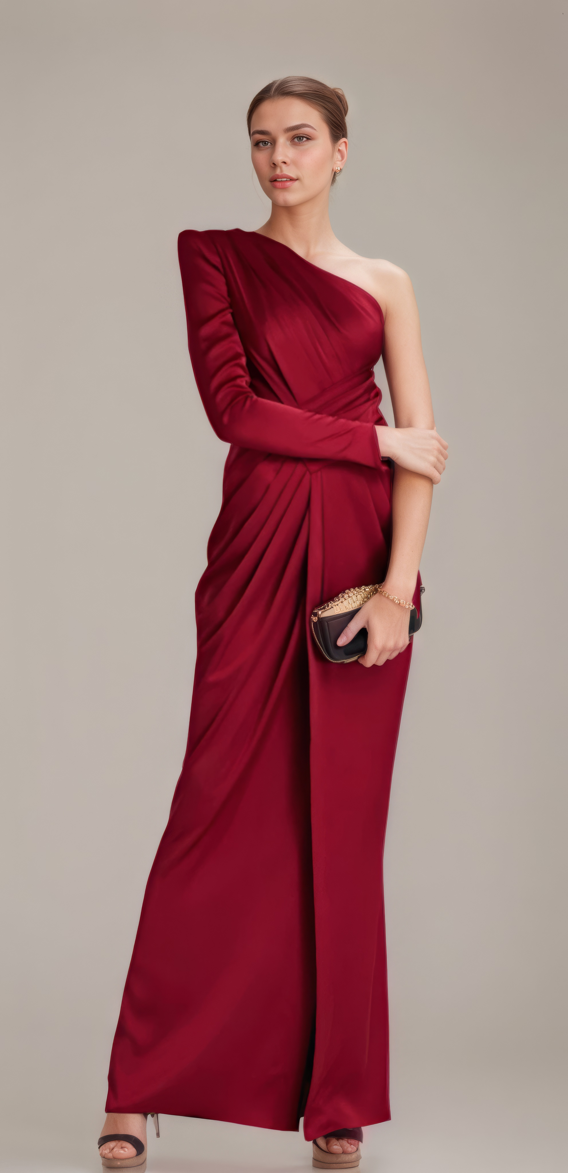 Asymmetric Draped One-Shoulder Evening Gown