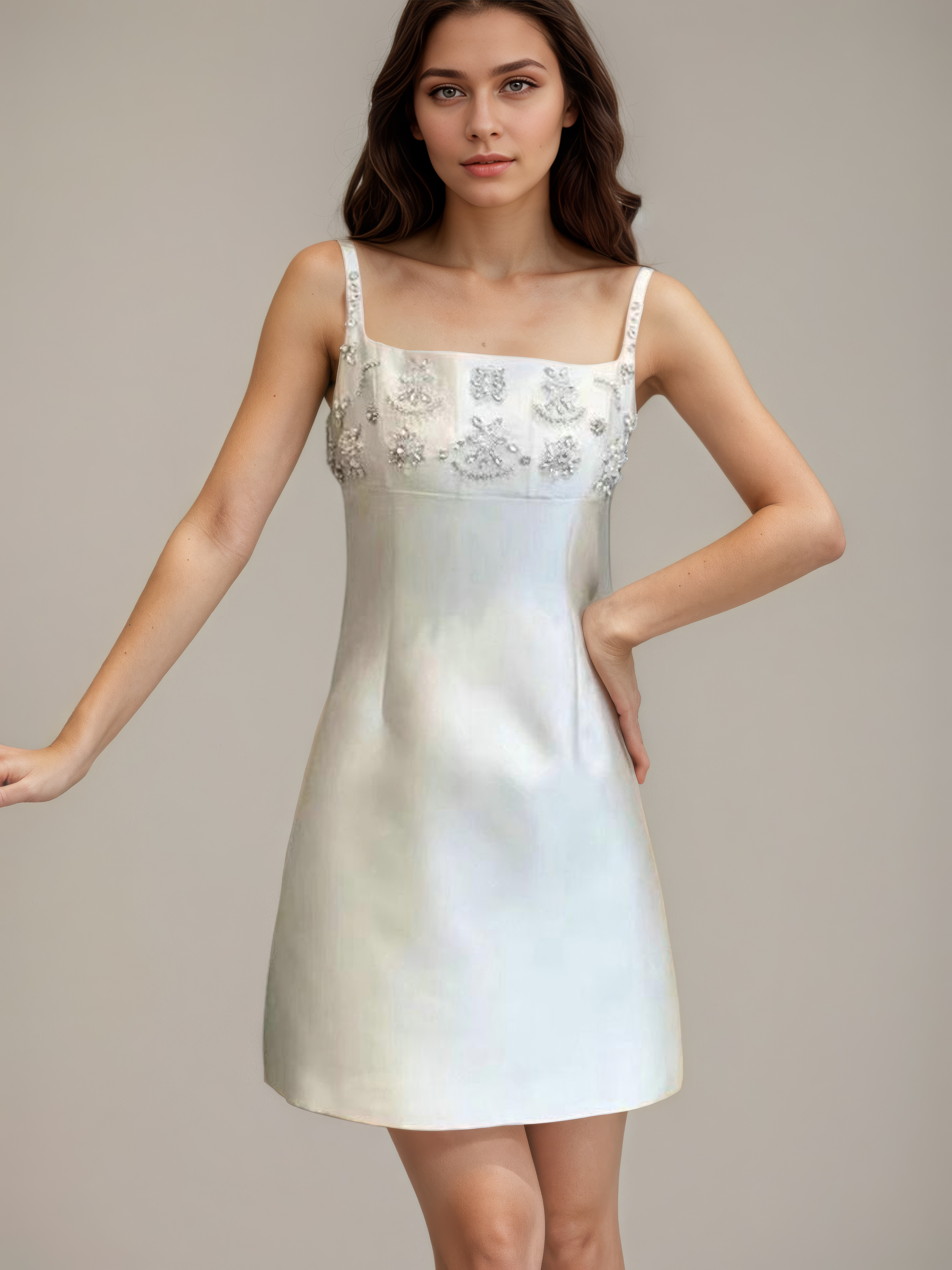 Ivory Crystal Charm Mini Dress