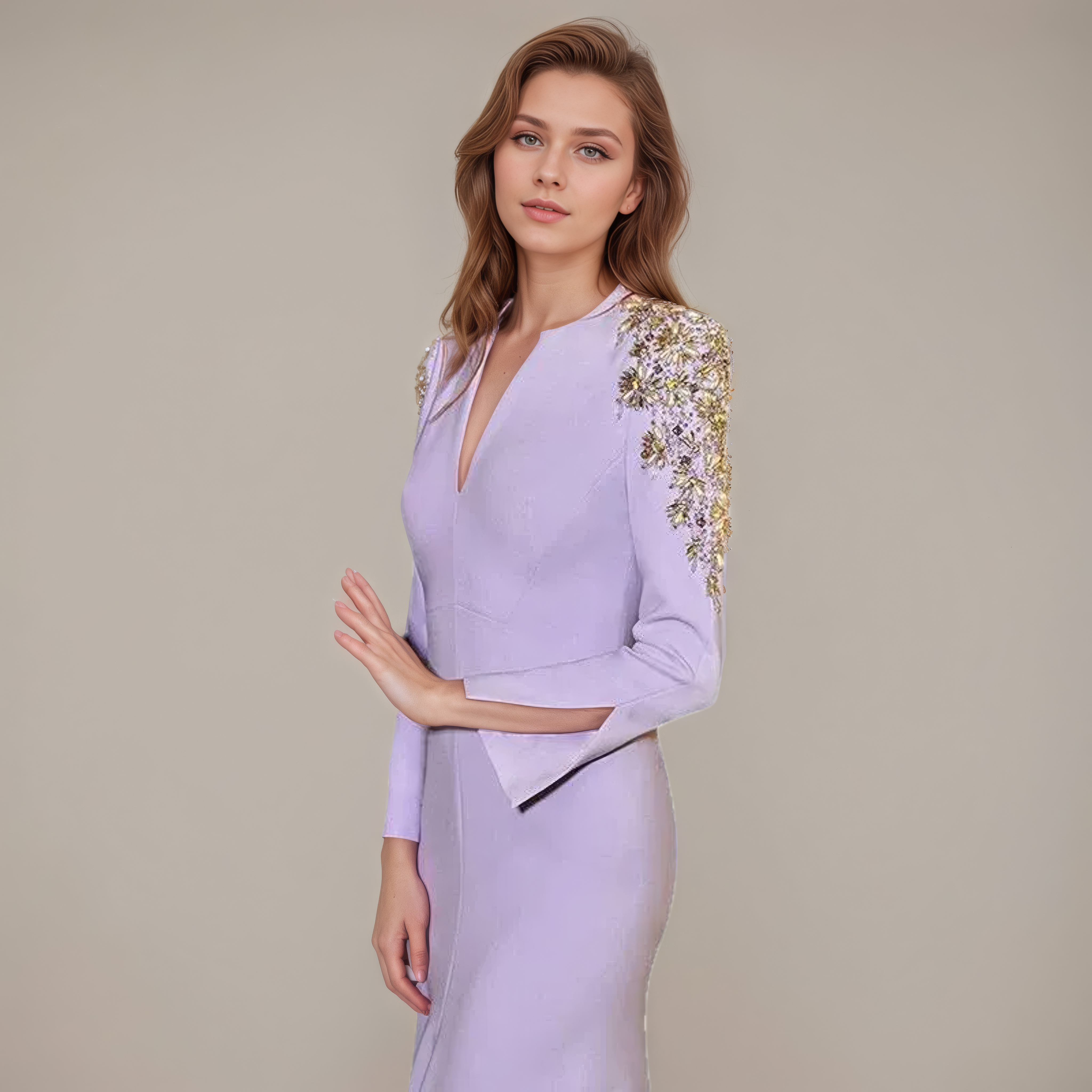 Amethyst Crest Embellished Gown