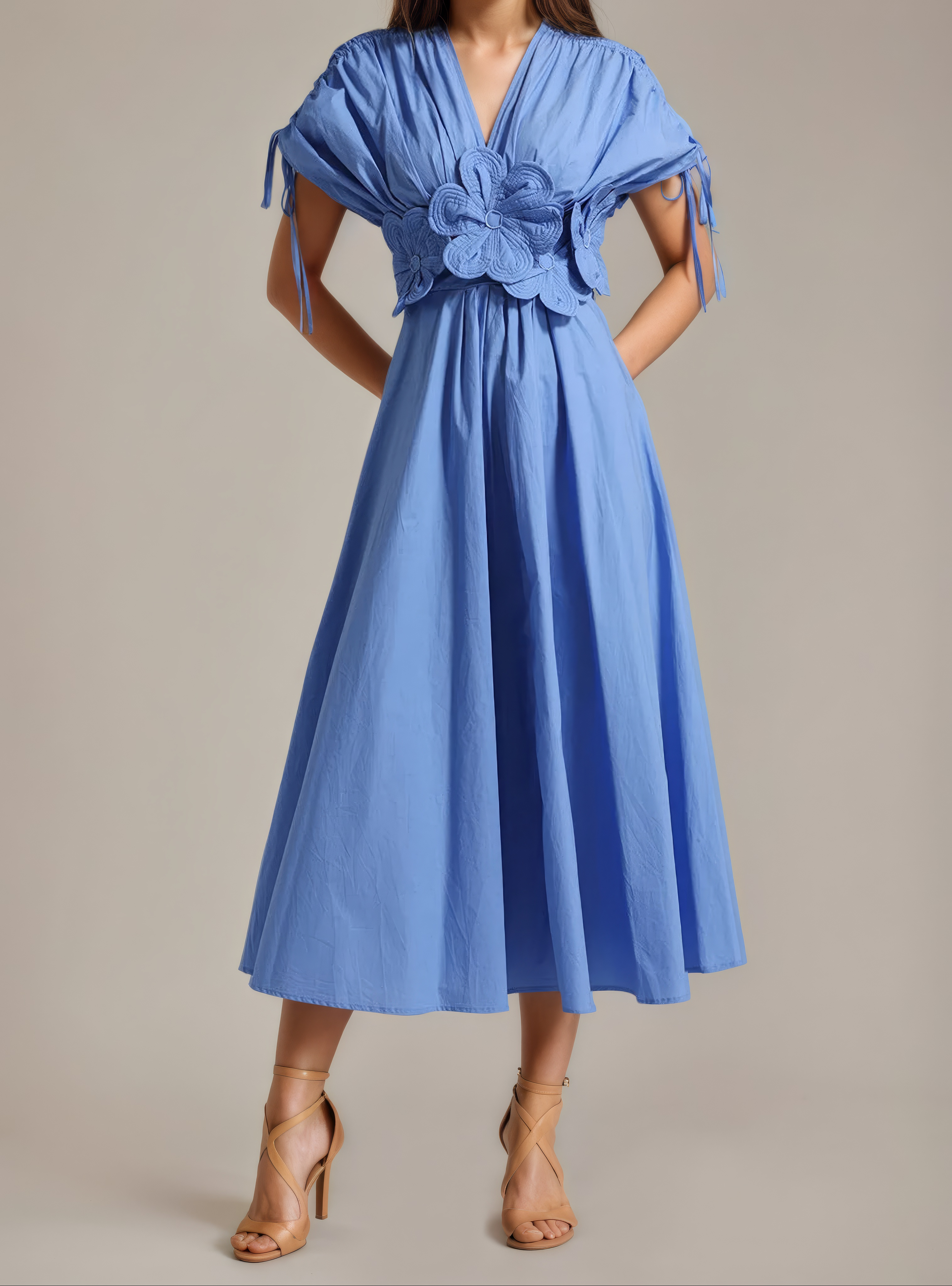 Sky Blue Petal-Waist Maxi Dress