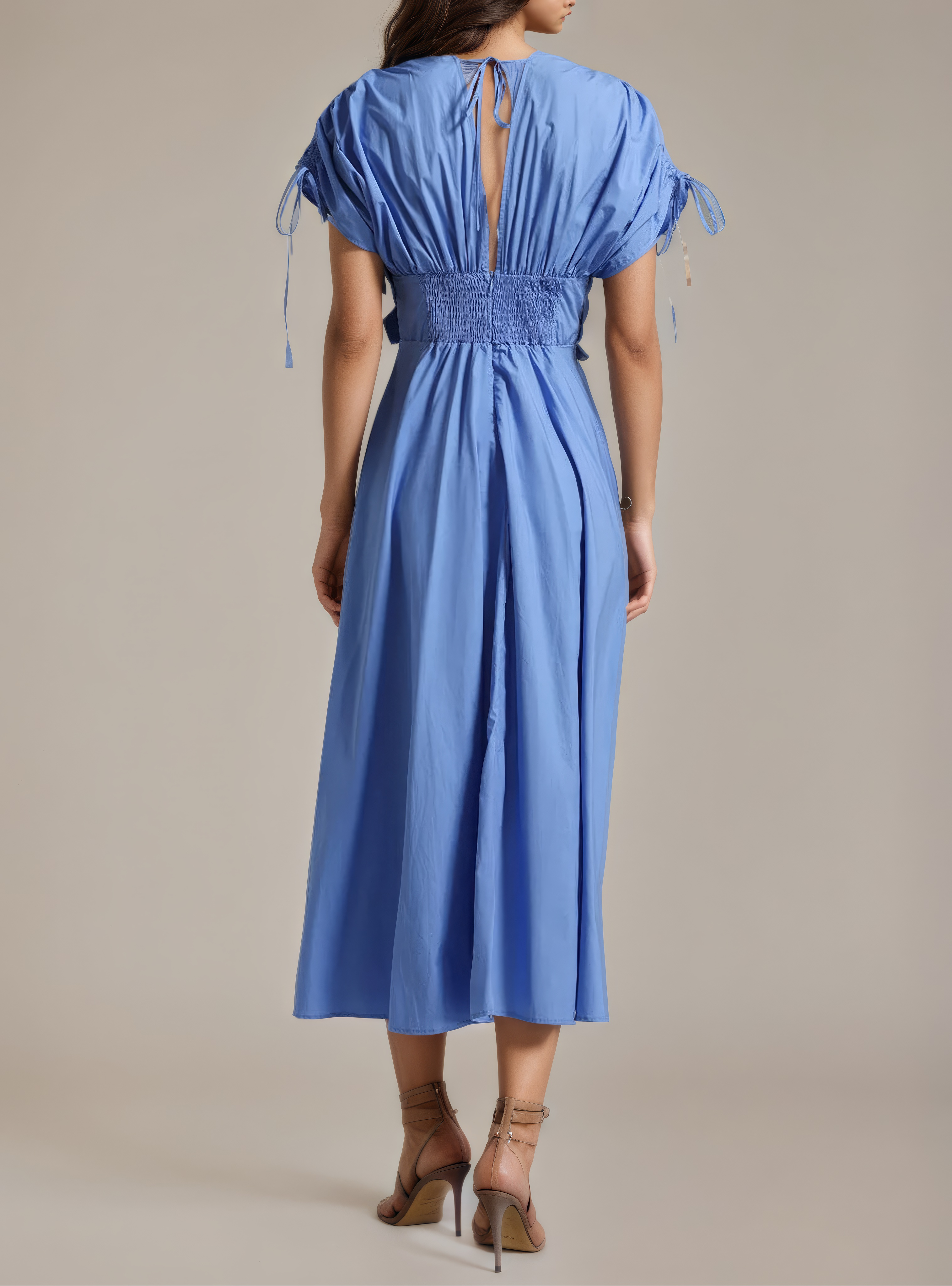 Sky Blue Petal-Waist Maxi Dress - Back View