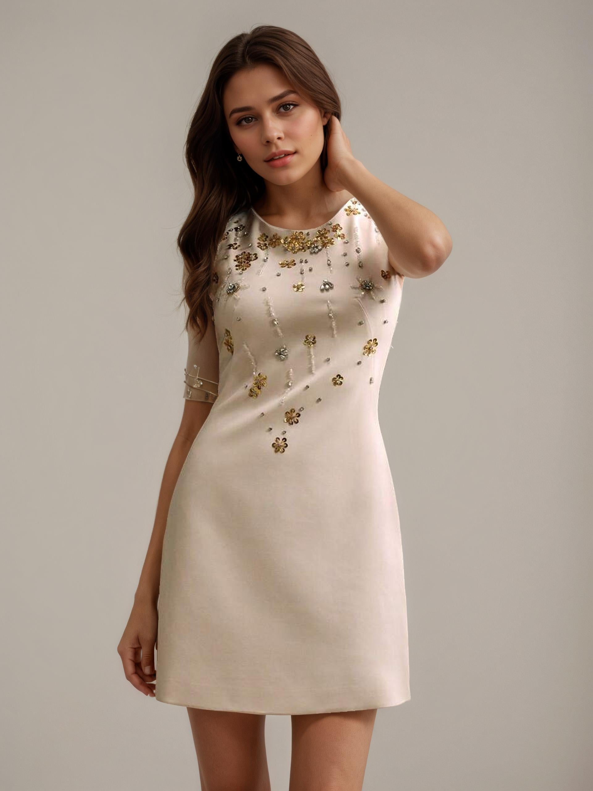 Aveline Crystal Cascade Embellished Evening Mini Dress