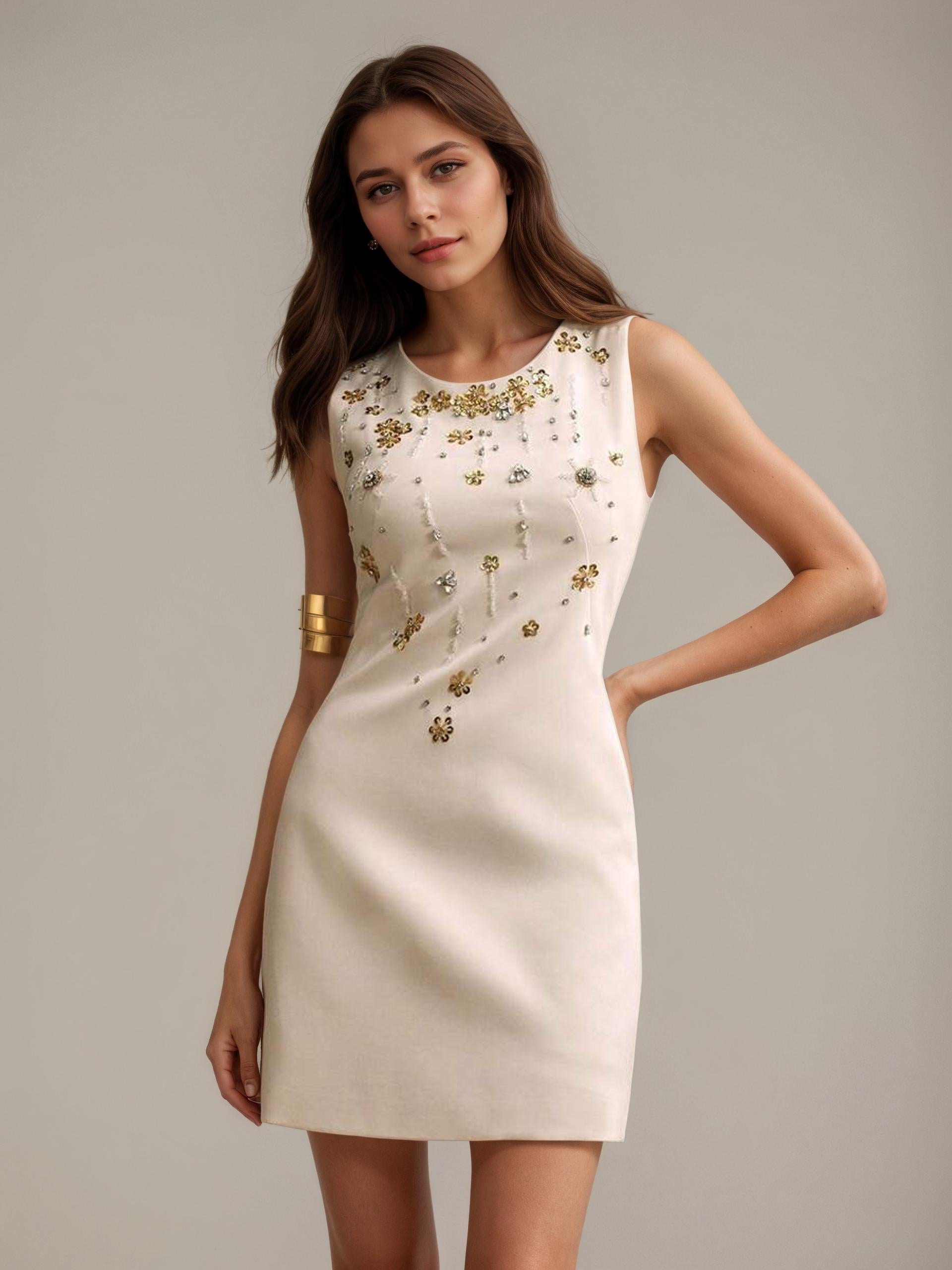 Aveline Crystal Cascade Embellished Evening Mini Dress