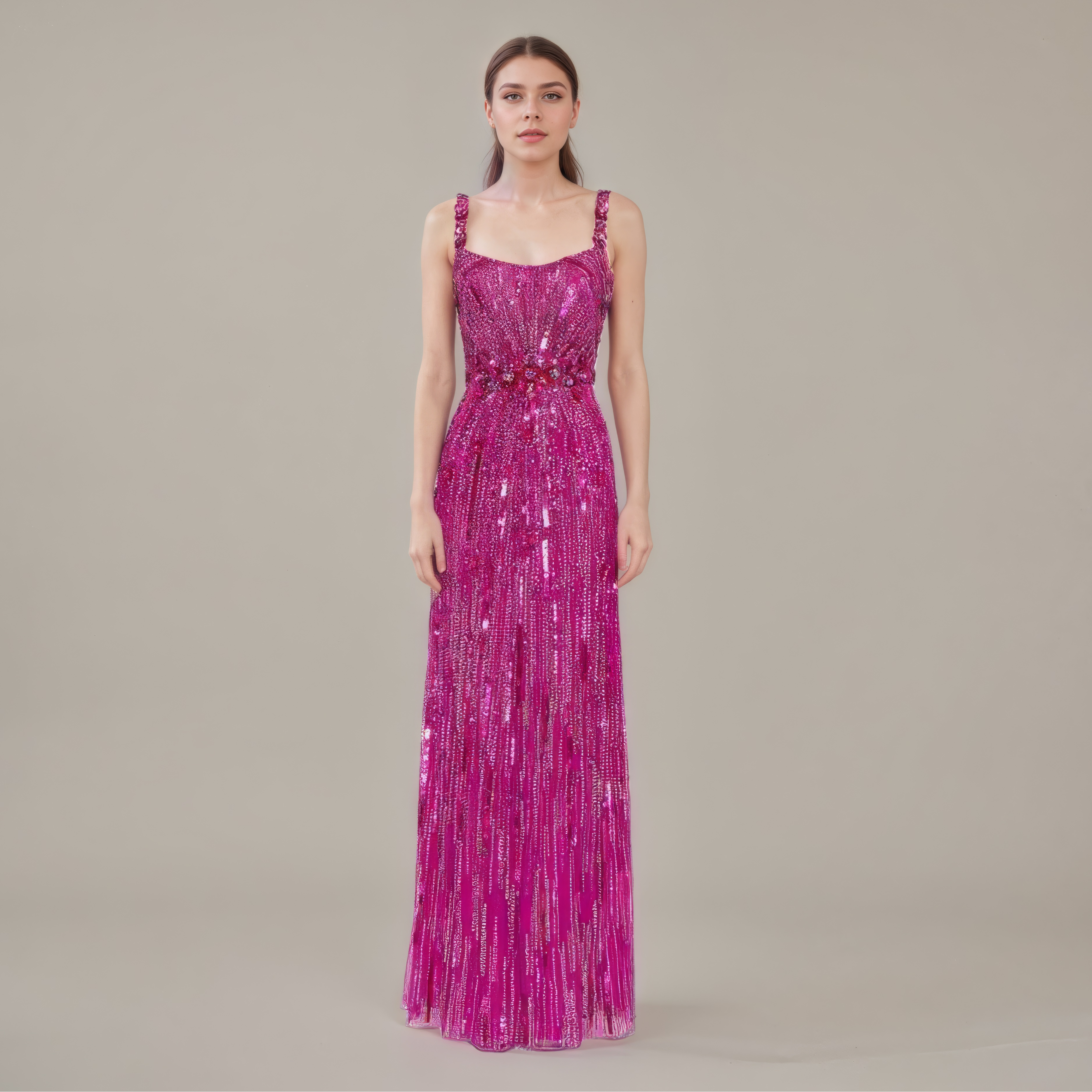 Fuchsia Radiance Sequin Beaded Mesh Gown