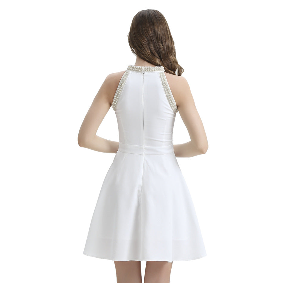 High-Waist Jewel Neck Elegant Mini Dress
