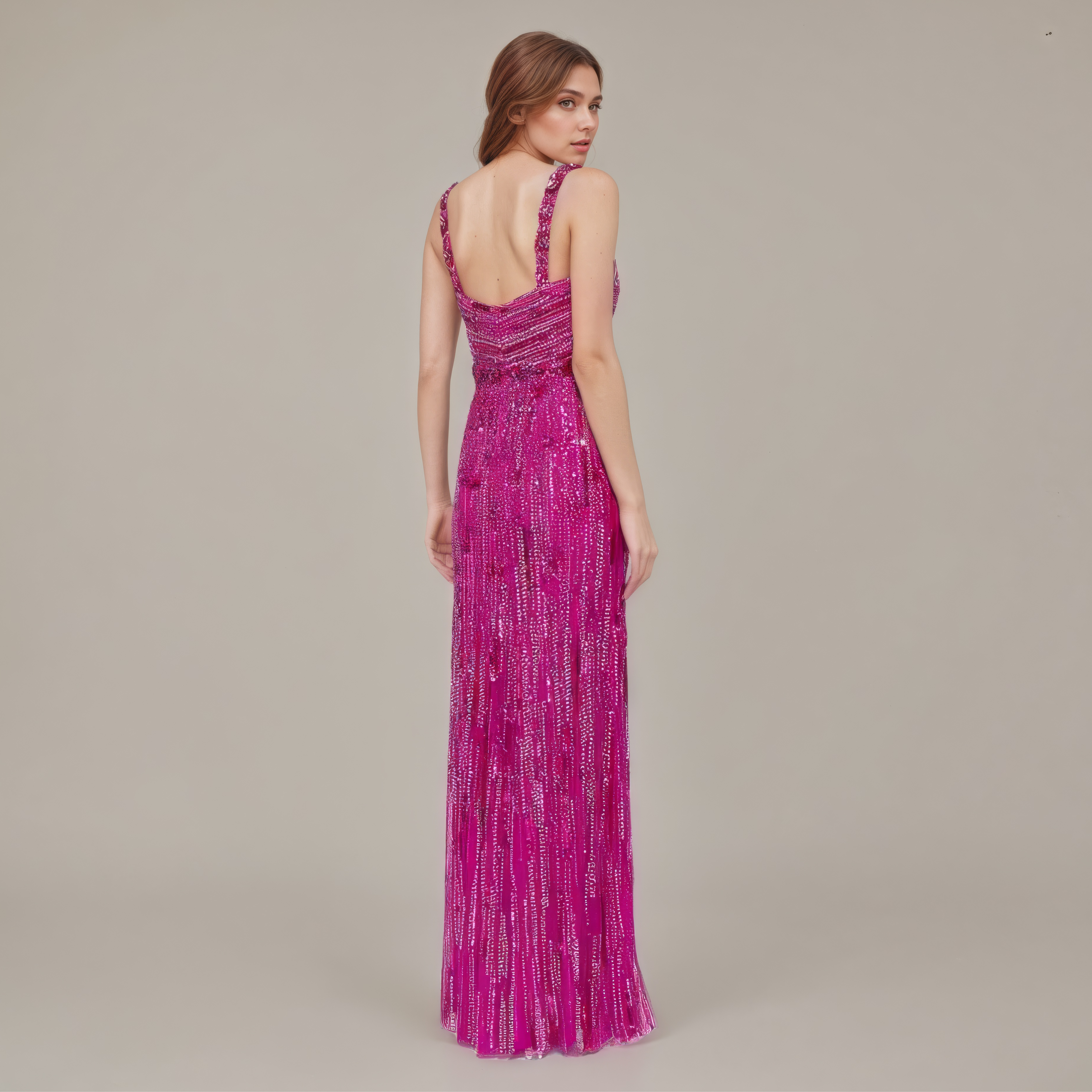 Fuchsia Radiance Sequin Beaded Mesh Gown