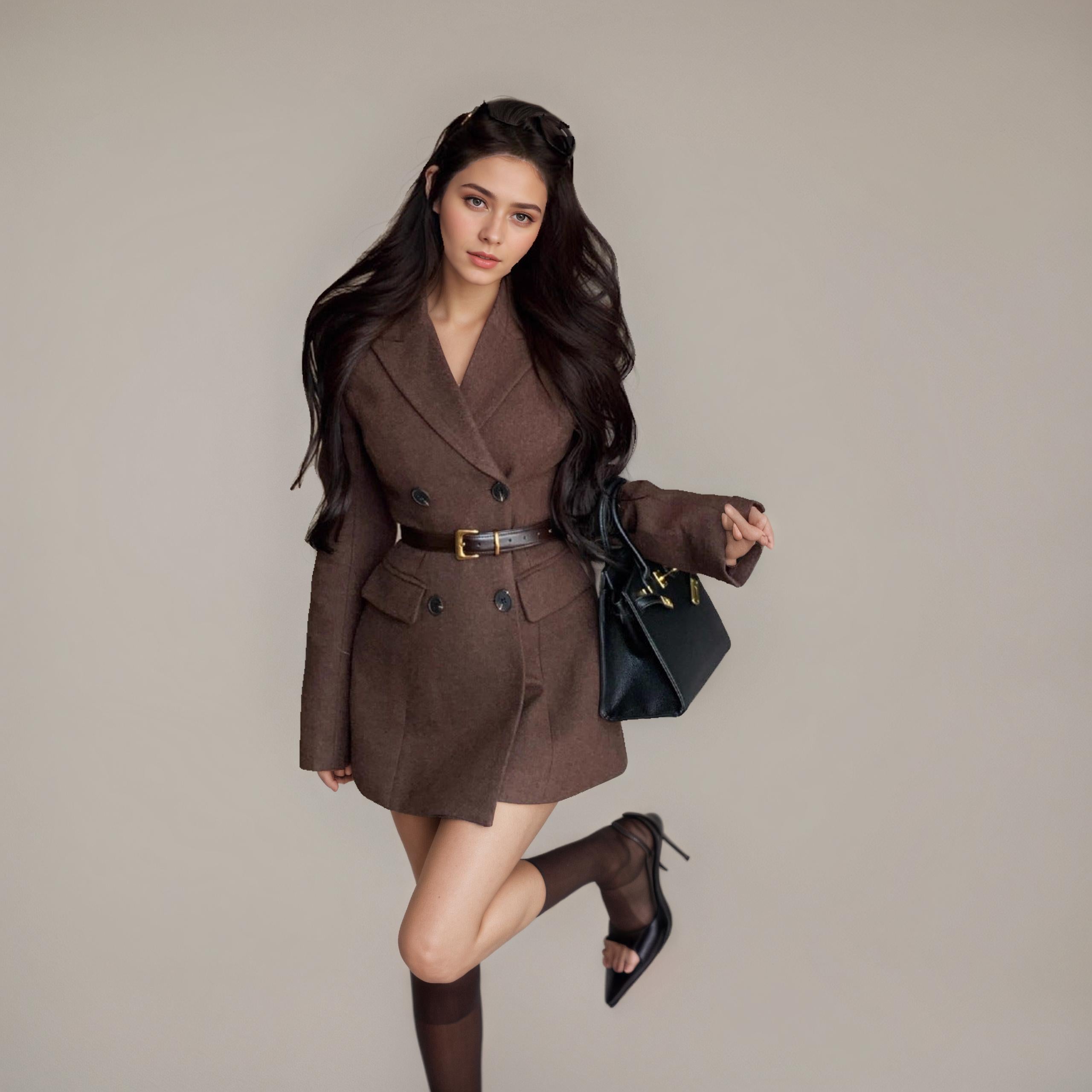 Irena Chestnut Belted Blazer Dress