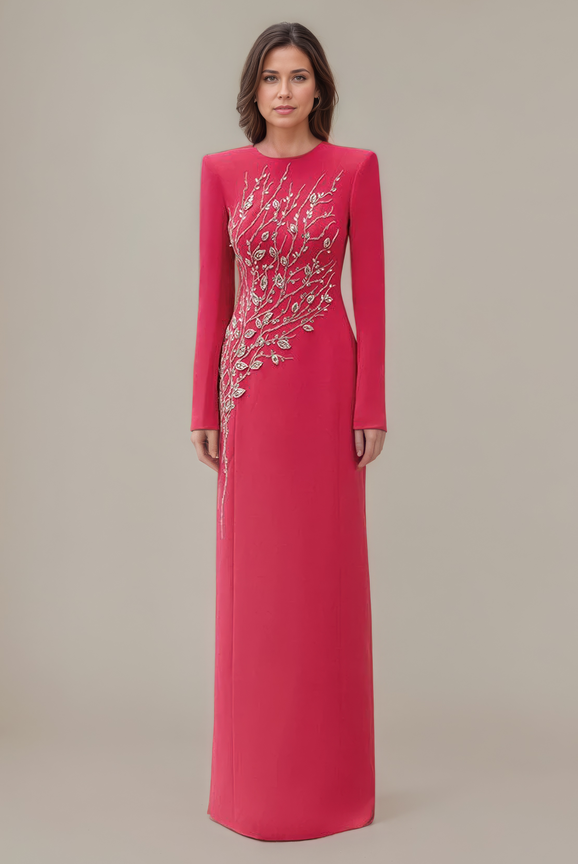 Beaded Diamond Slim Evening Gown