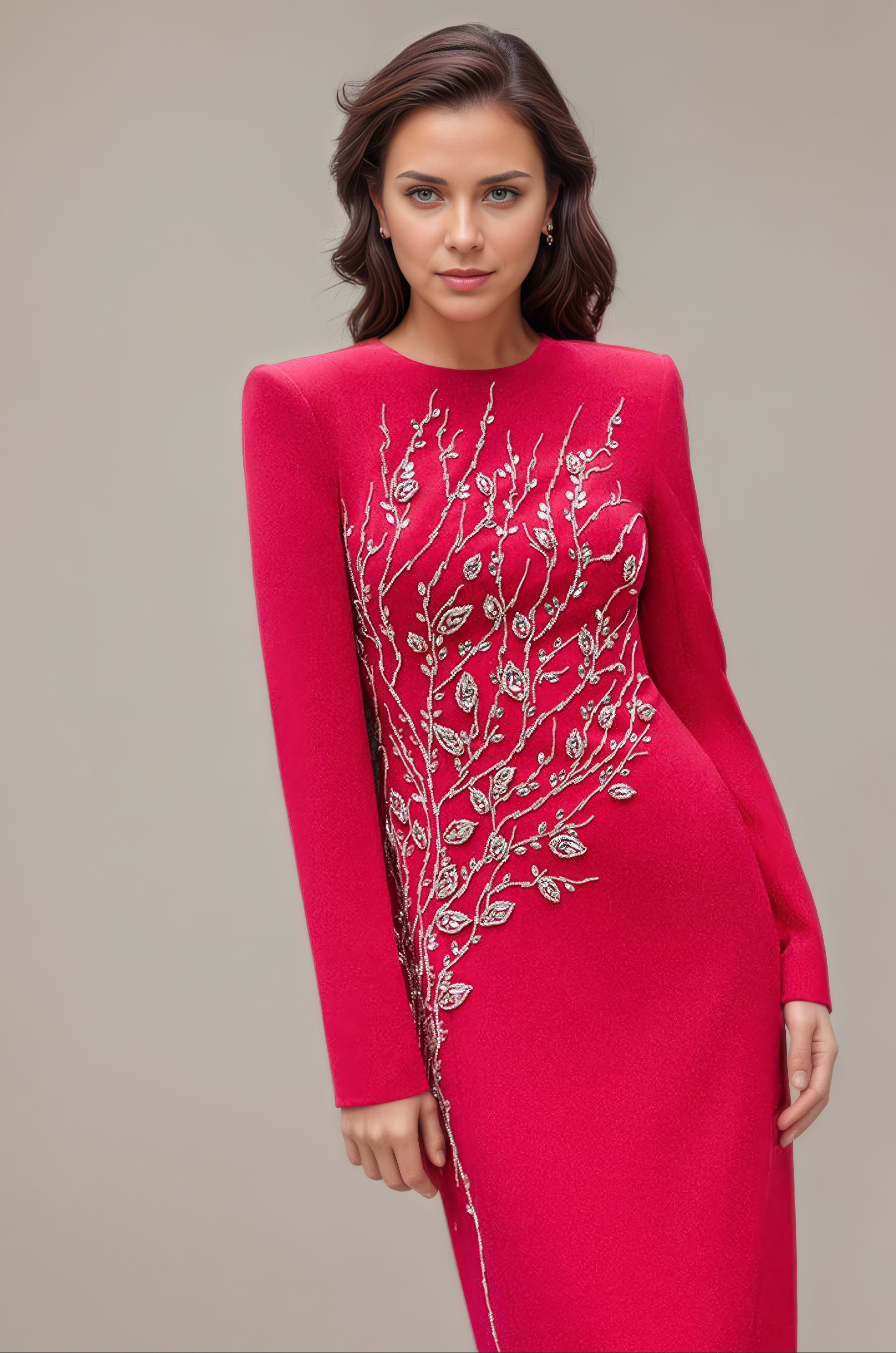 Beaded Diamond Slim Evening Gown