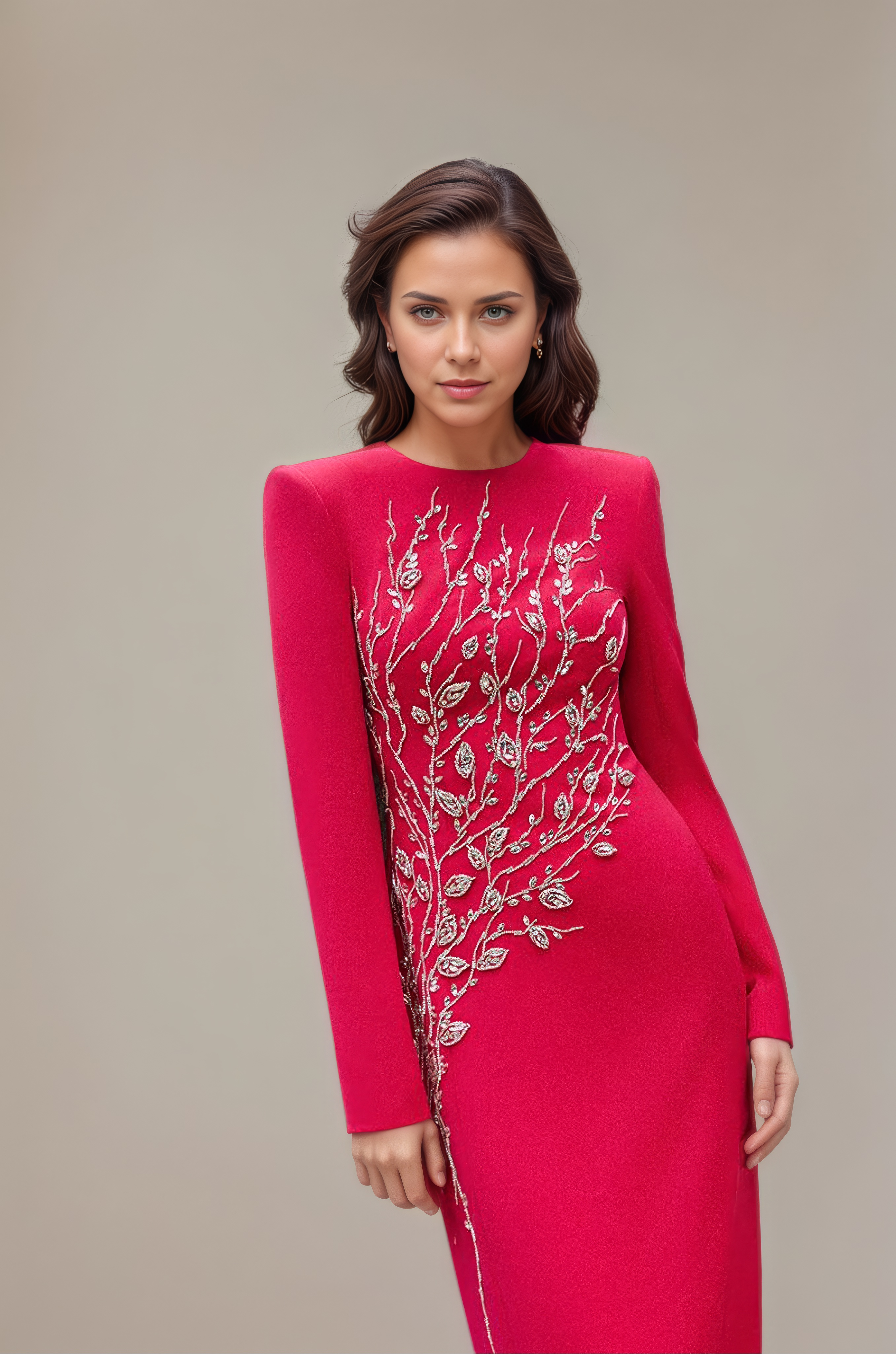 Beaded Diamond Slim Evening Gown