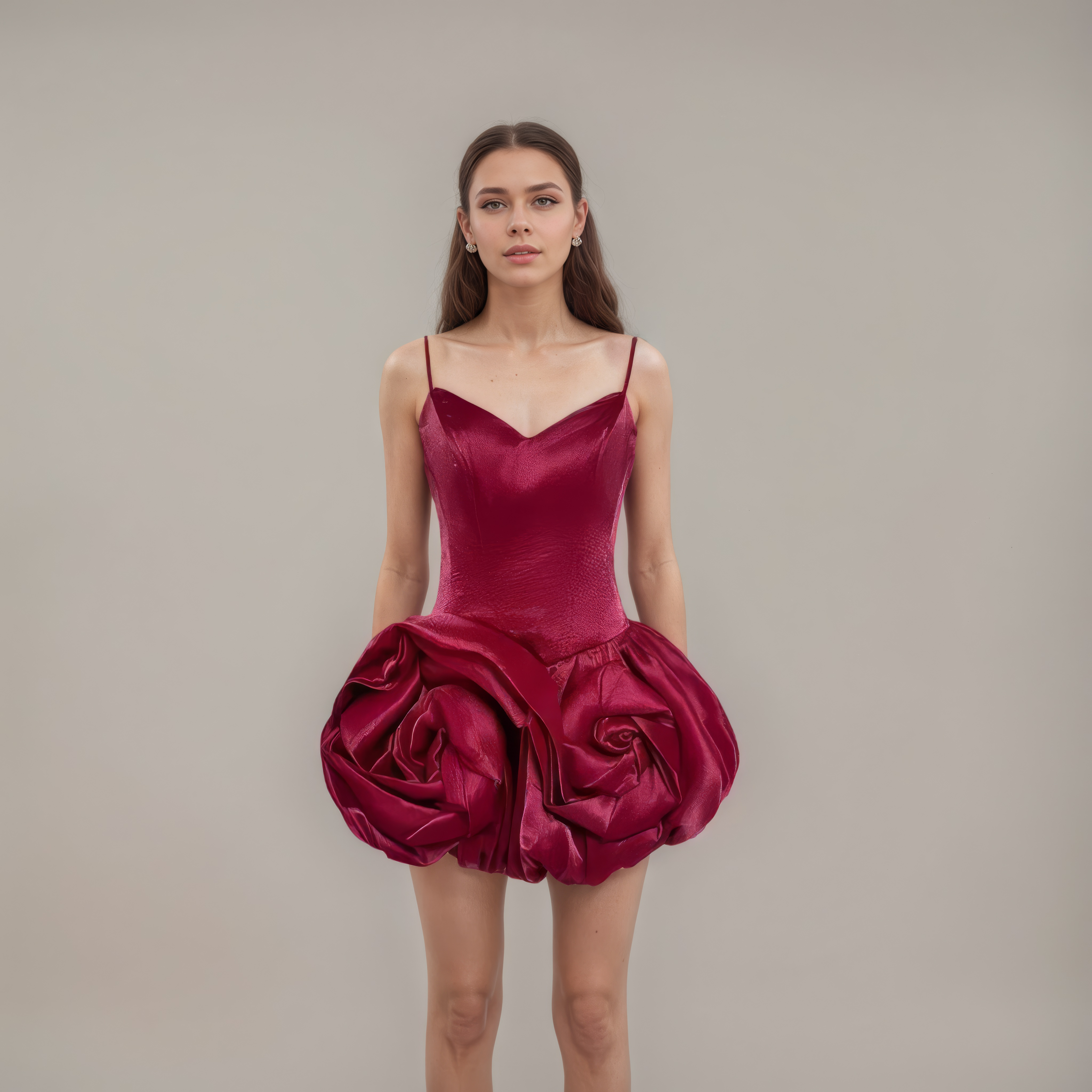 Crimson Rose Sculpted Petal Slip Dress
