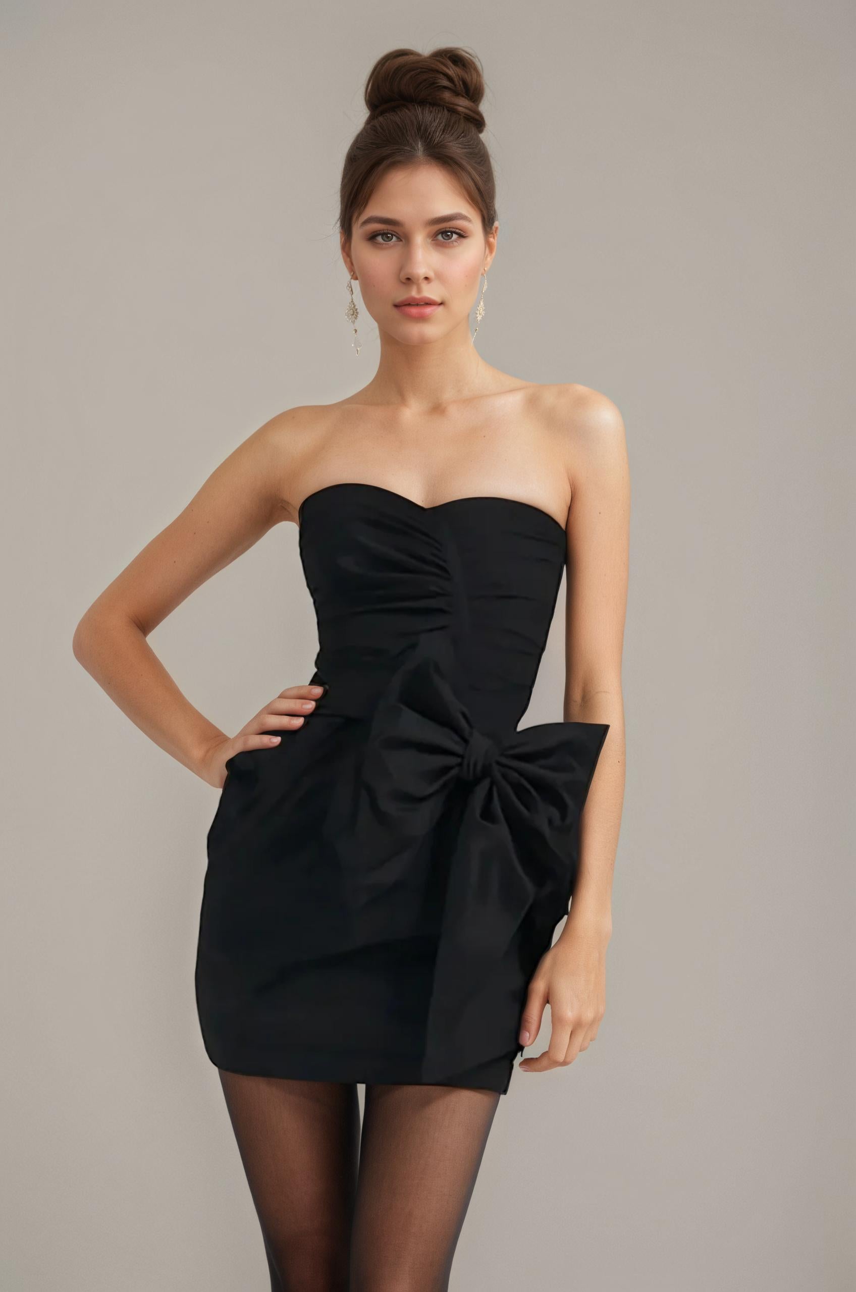 Black Strapless Mini Dress with Oversized Bow