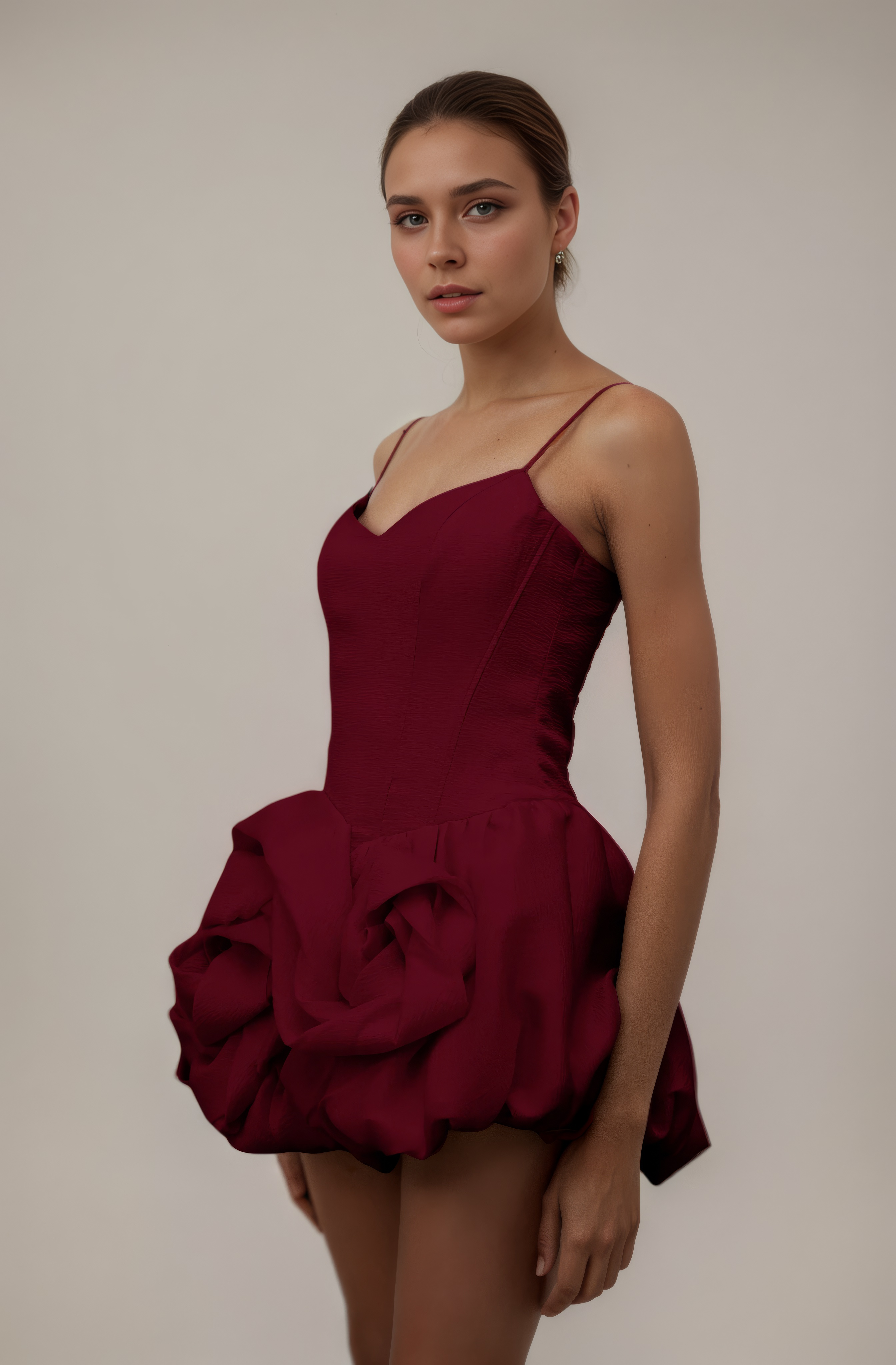Crimson Rose Sculpted Petal Slip Dress