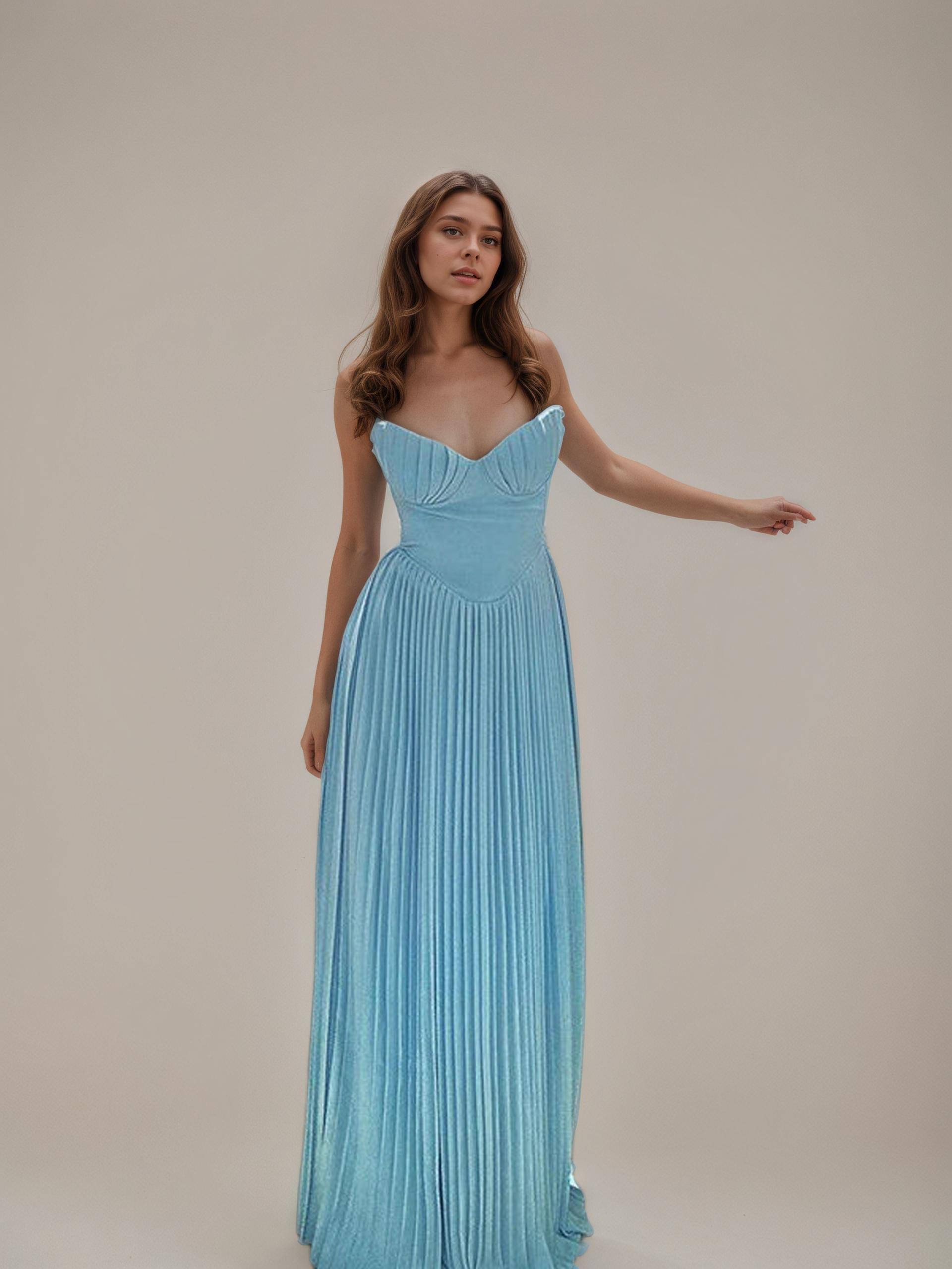 Strapless Corset Pleated Maxi Dress