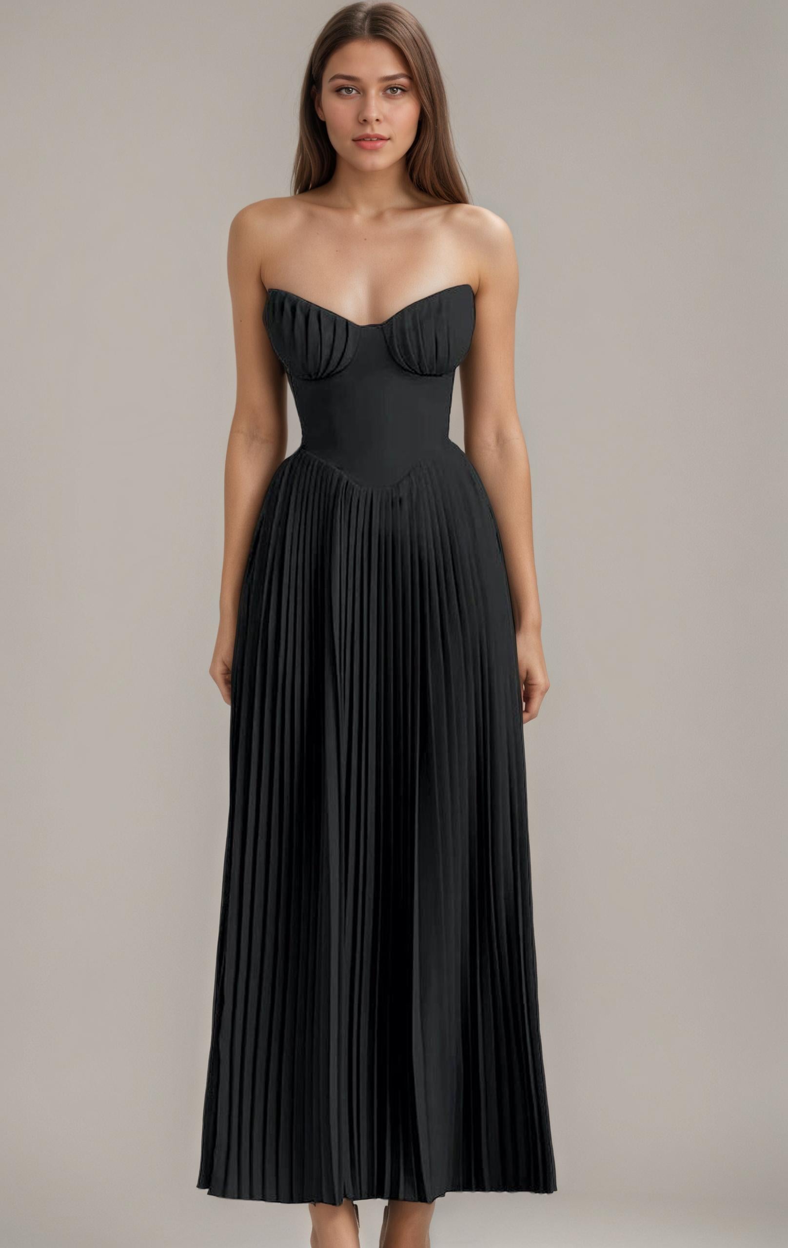 Strapless Corset Pleated Maxi Dress