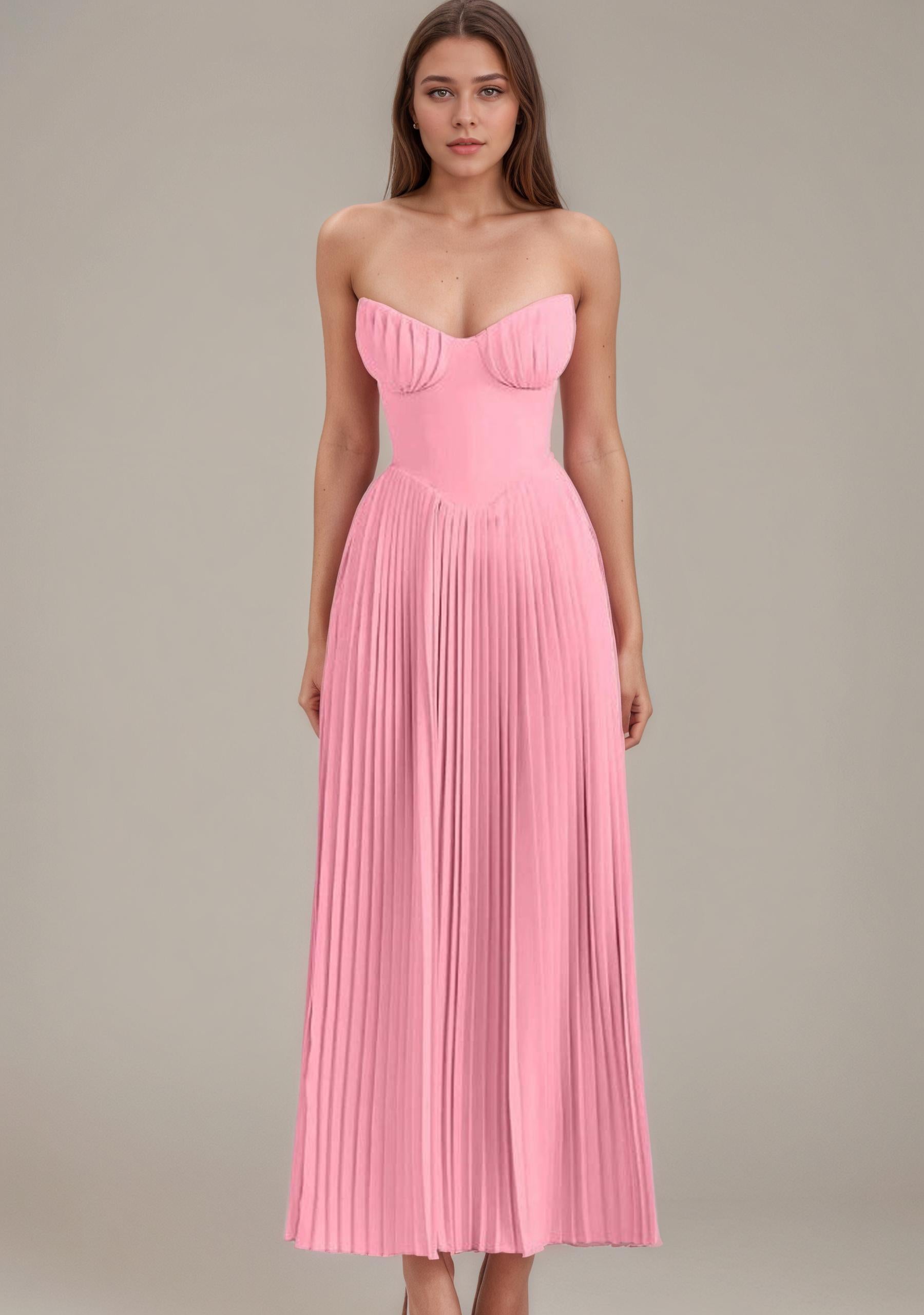 Strapless Corset Pleated Maxi Dress