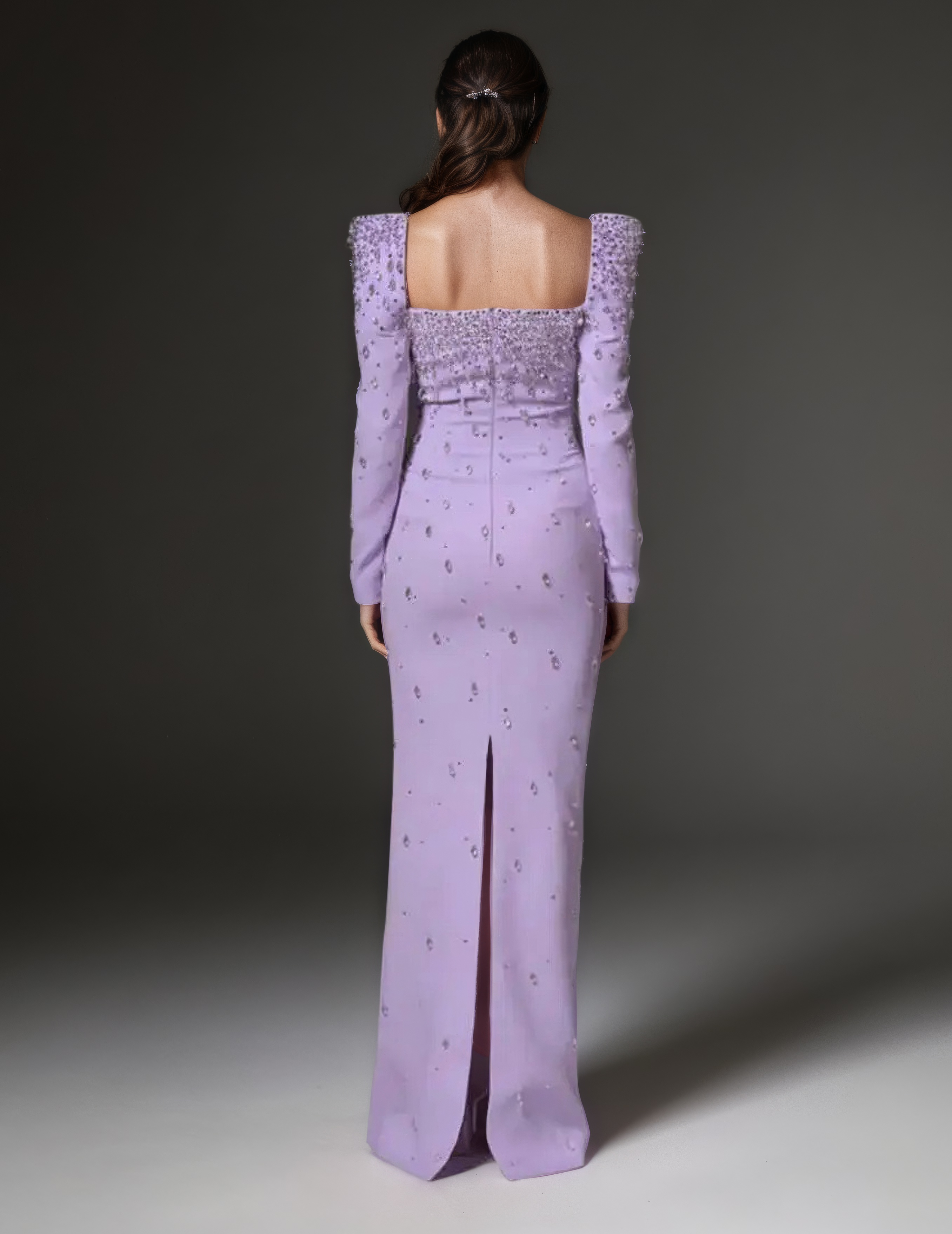 Lilac Square-Neck Crystal-Embellished Evening Gown