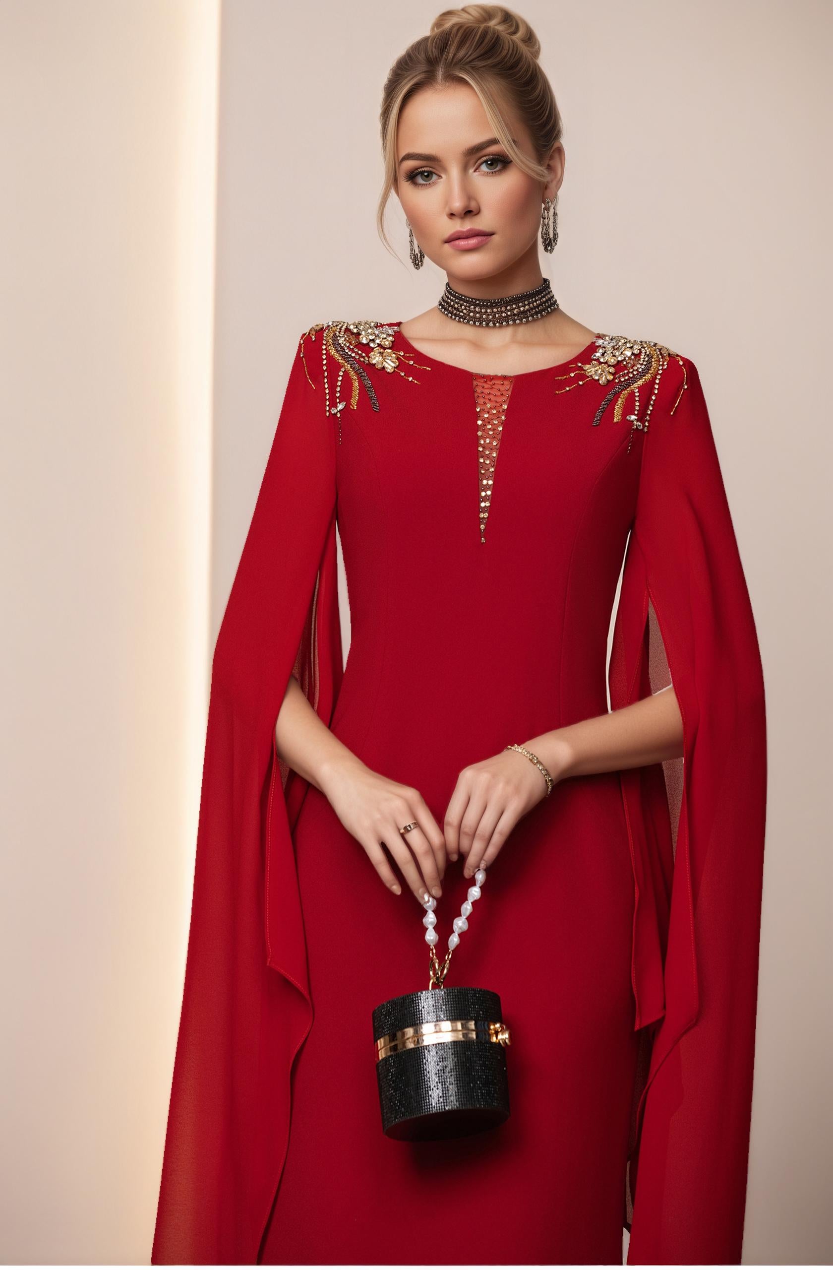 Lucienne Red Jacquard Maxi Dress