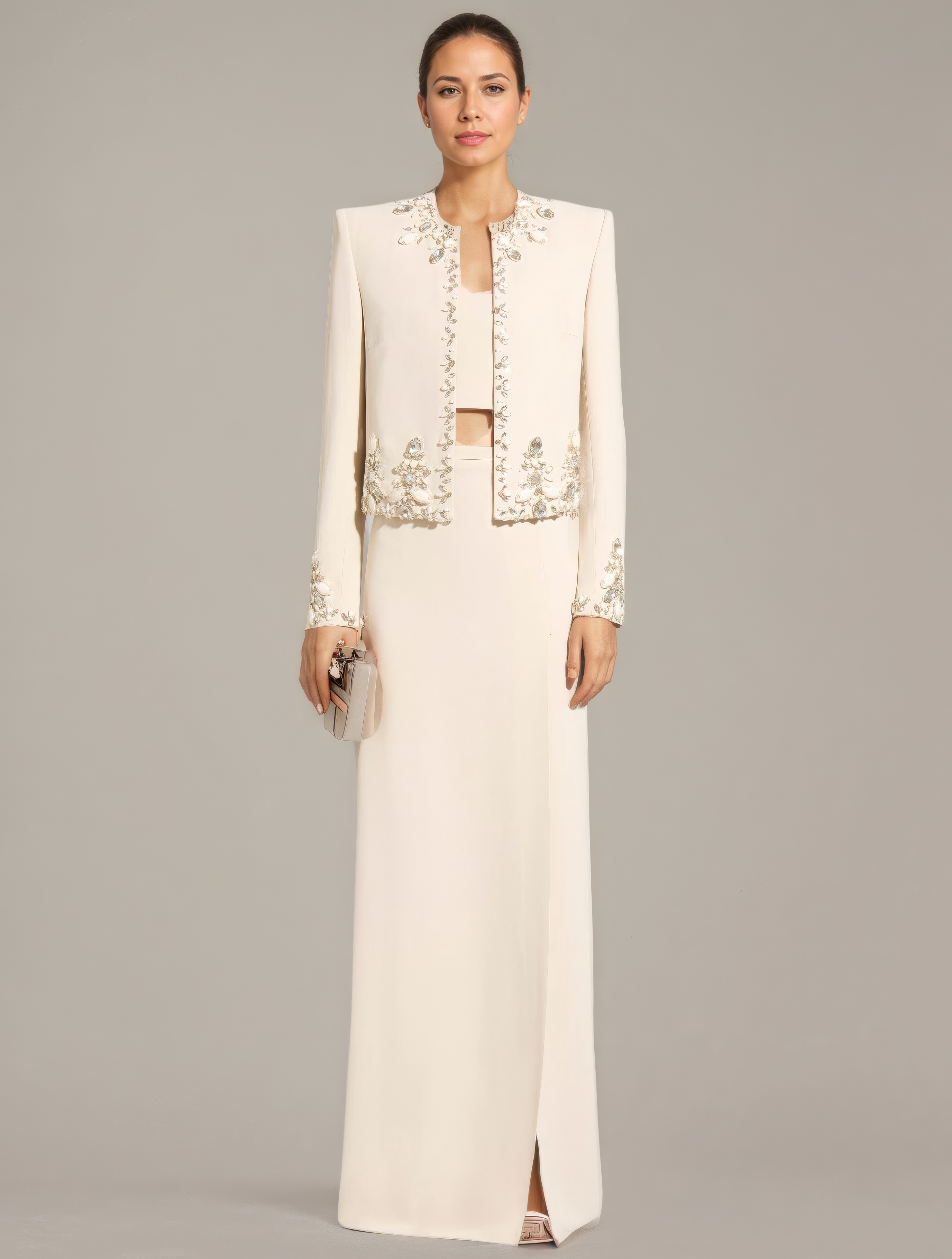 Luxury Beaded Cardigan and Satin Skirt Duo