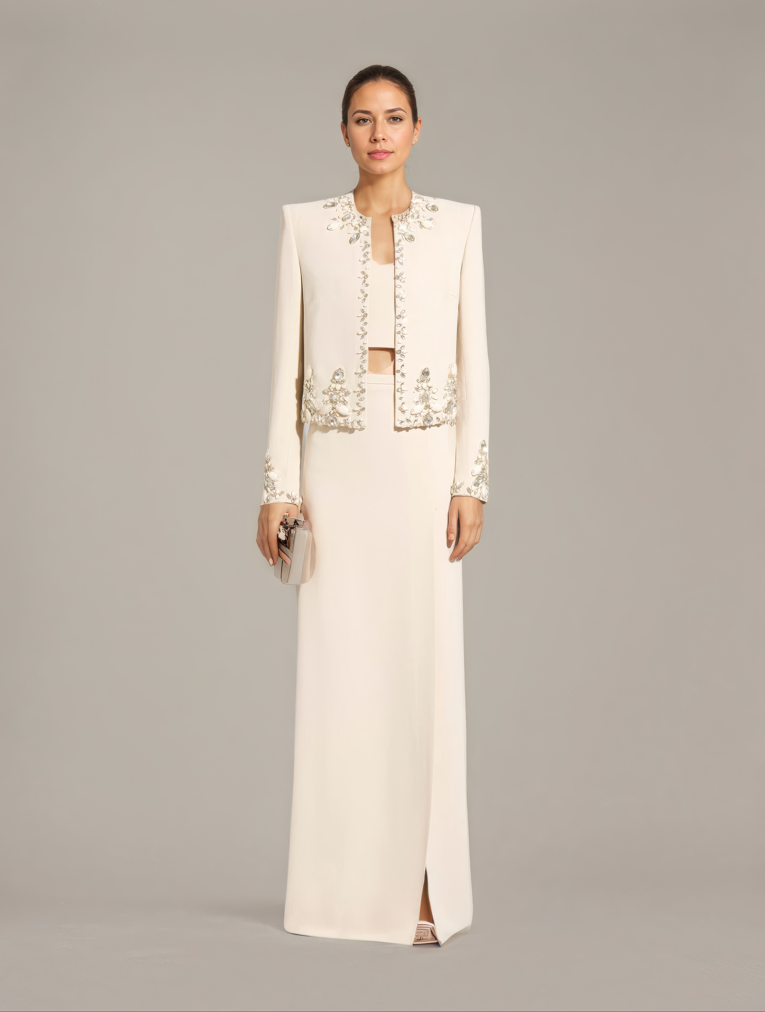 Luxury Beaded Cardigan and Satin Skirt Duo