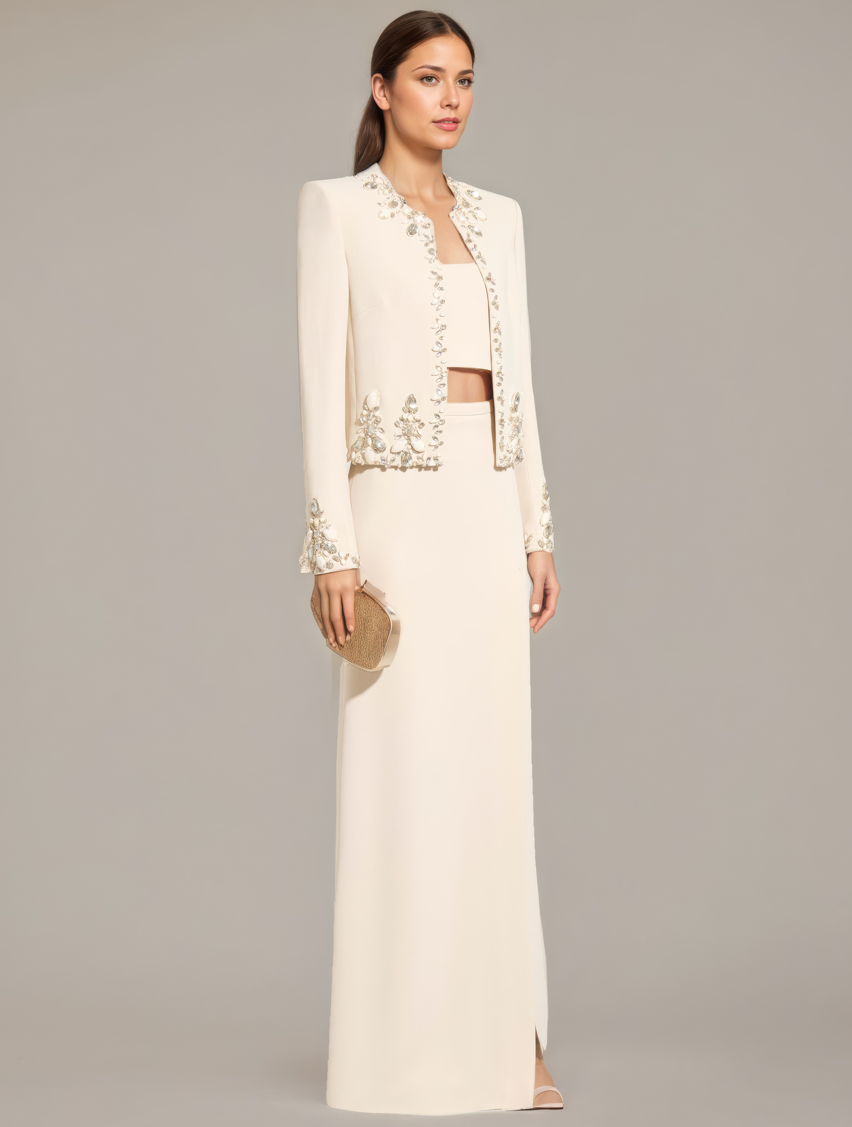 Luxury Beaded Cardigan and Satin Skirt Duo