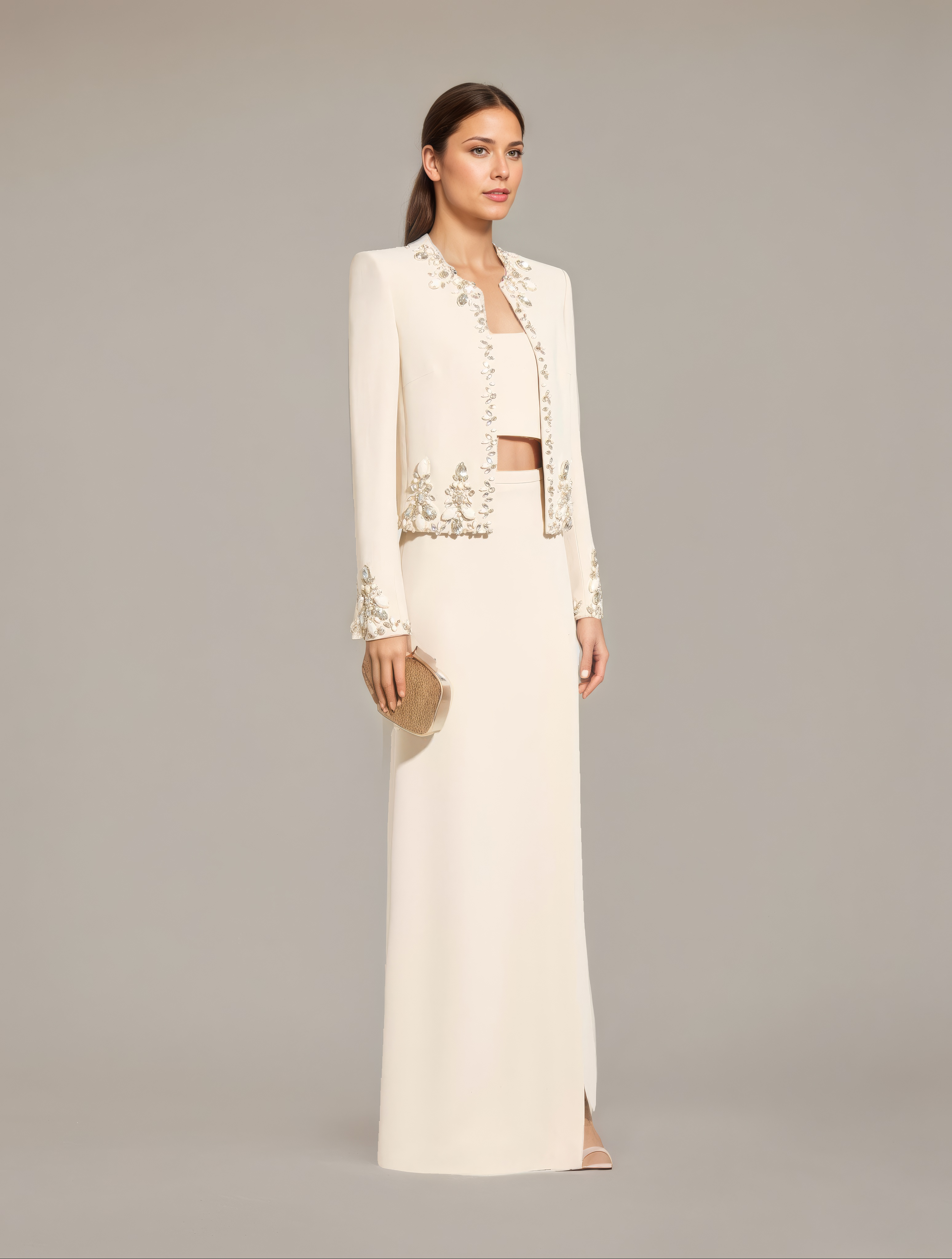 Luxury Beaded Cardigan and Satin Skirt Duo