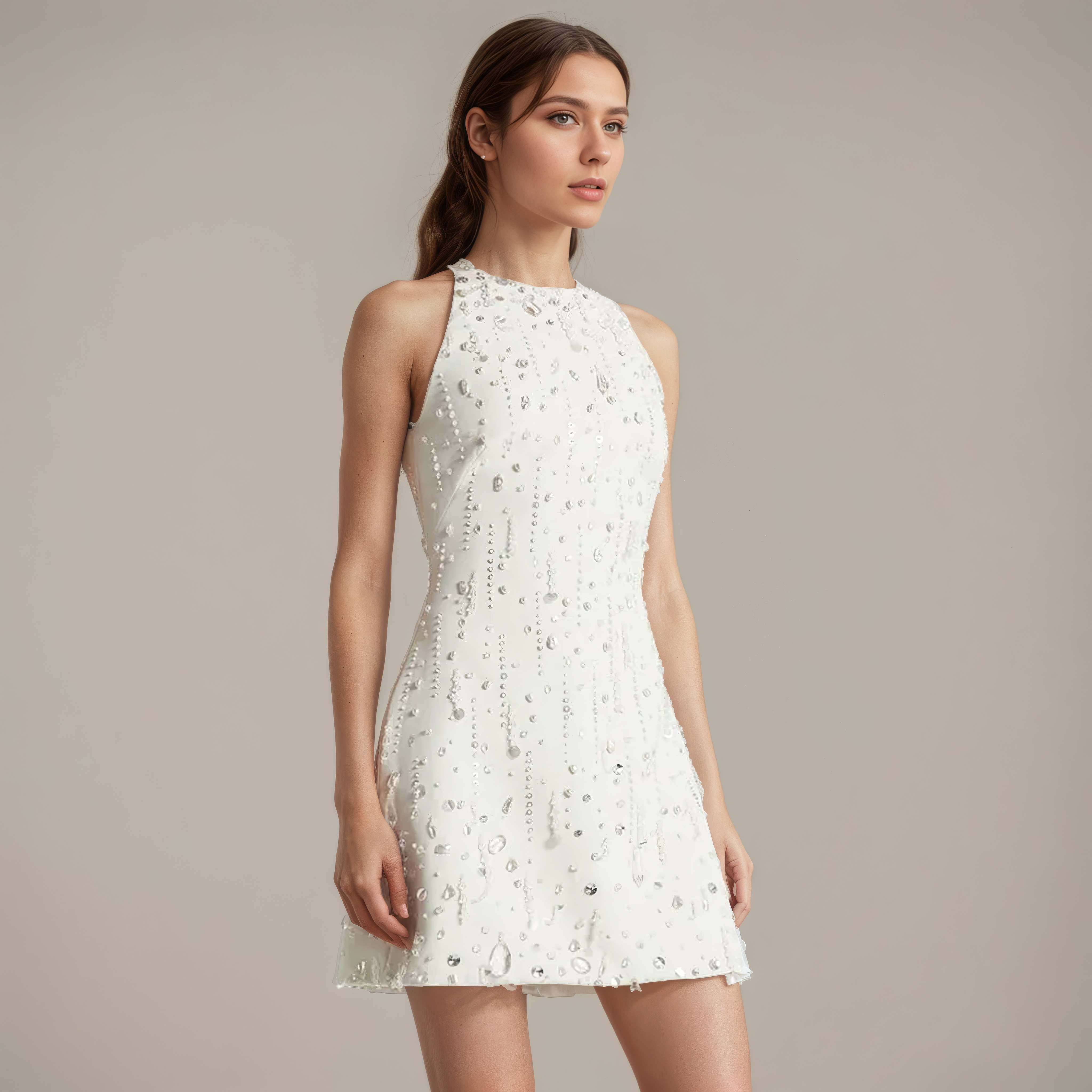 Starlit Dewdrop Embellished Mini Dress