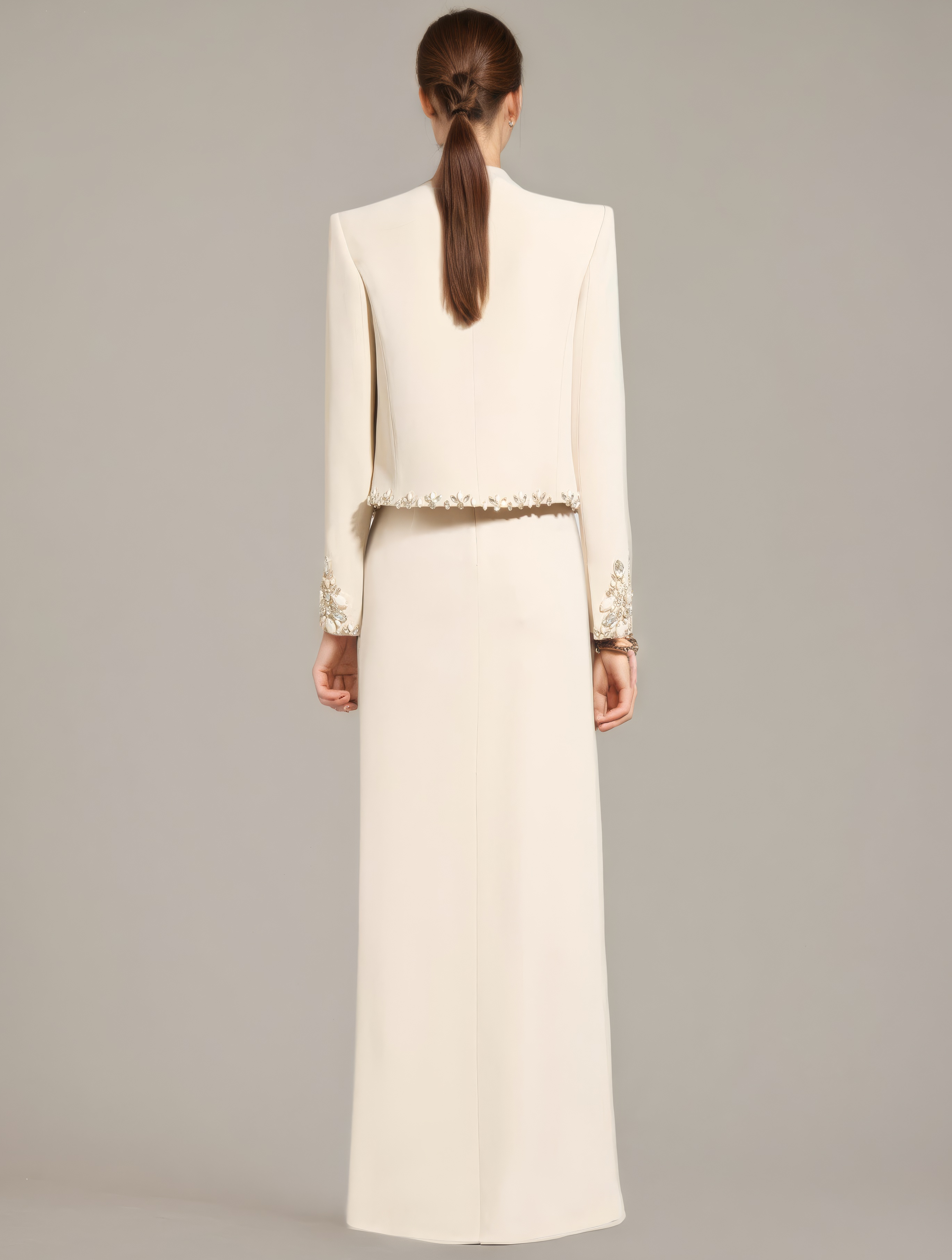 Luxury Beaded Cardigan and Satin Skirt Duo