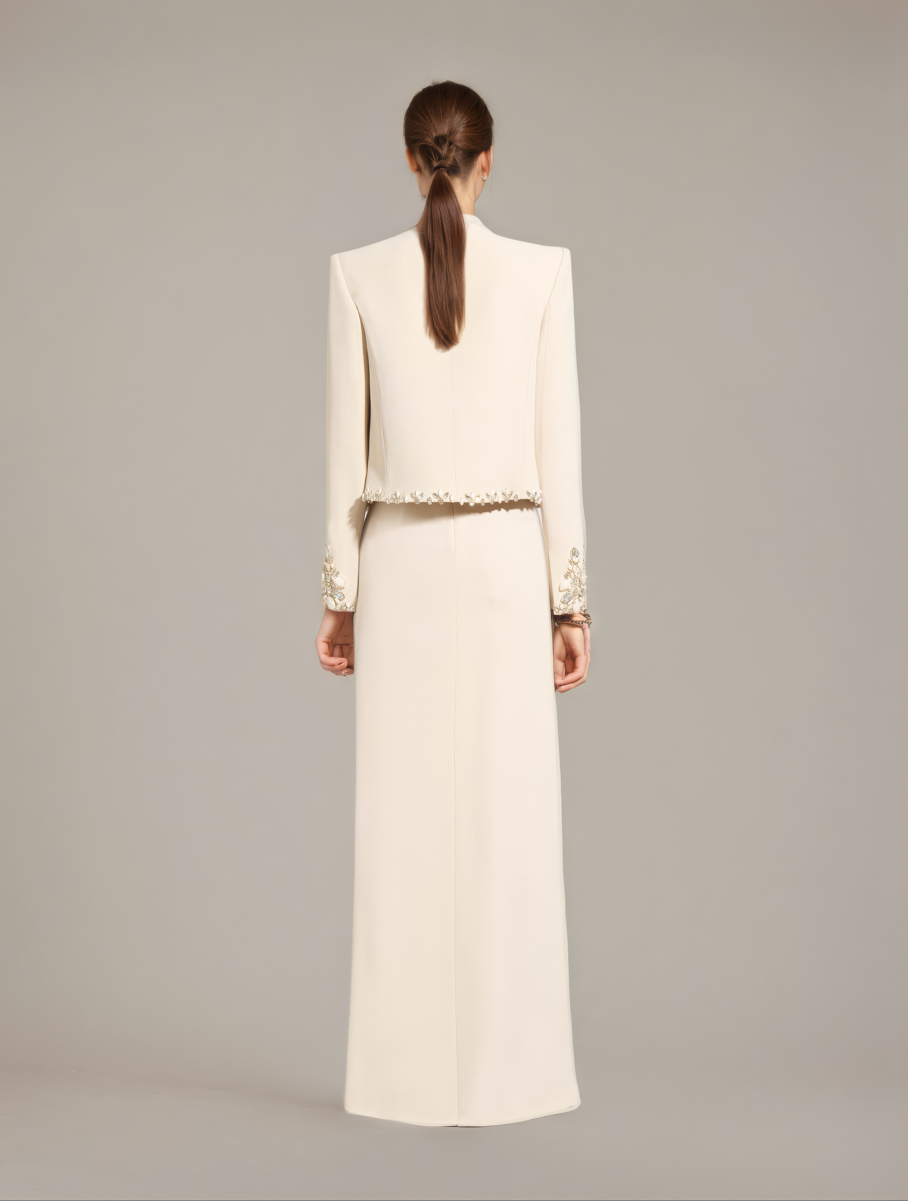 Luxury Beaded Cardigan and Satin Skirt Duo
