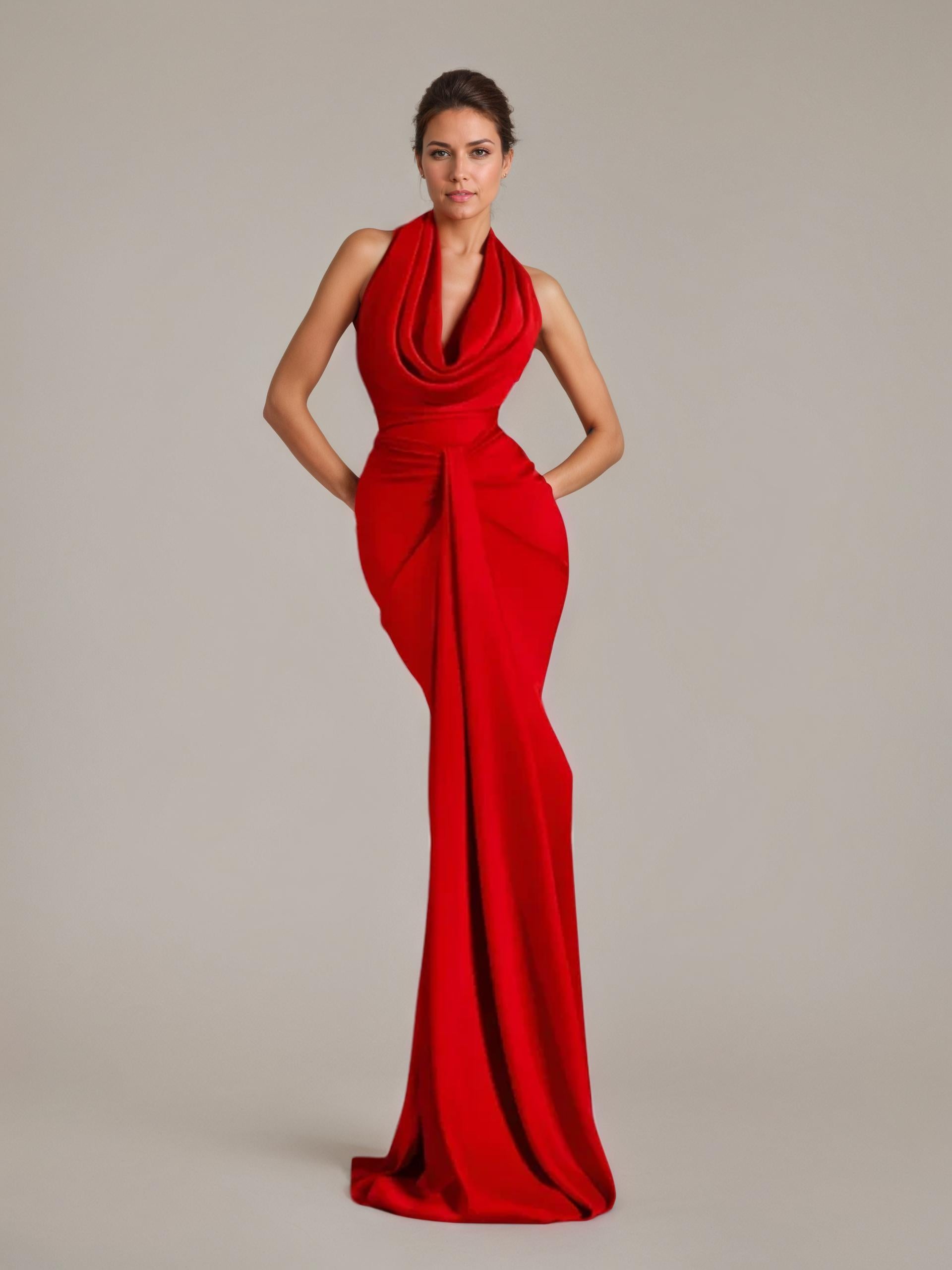 Lucienne Drape Cowl Neck Halter Gown