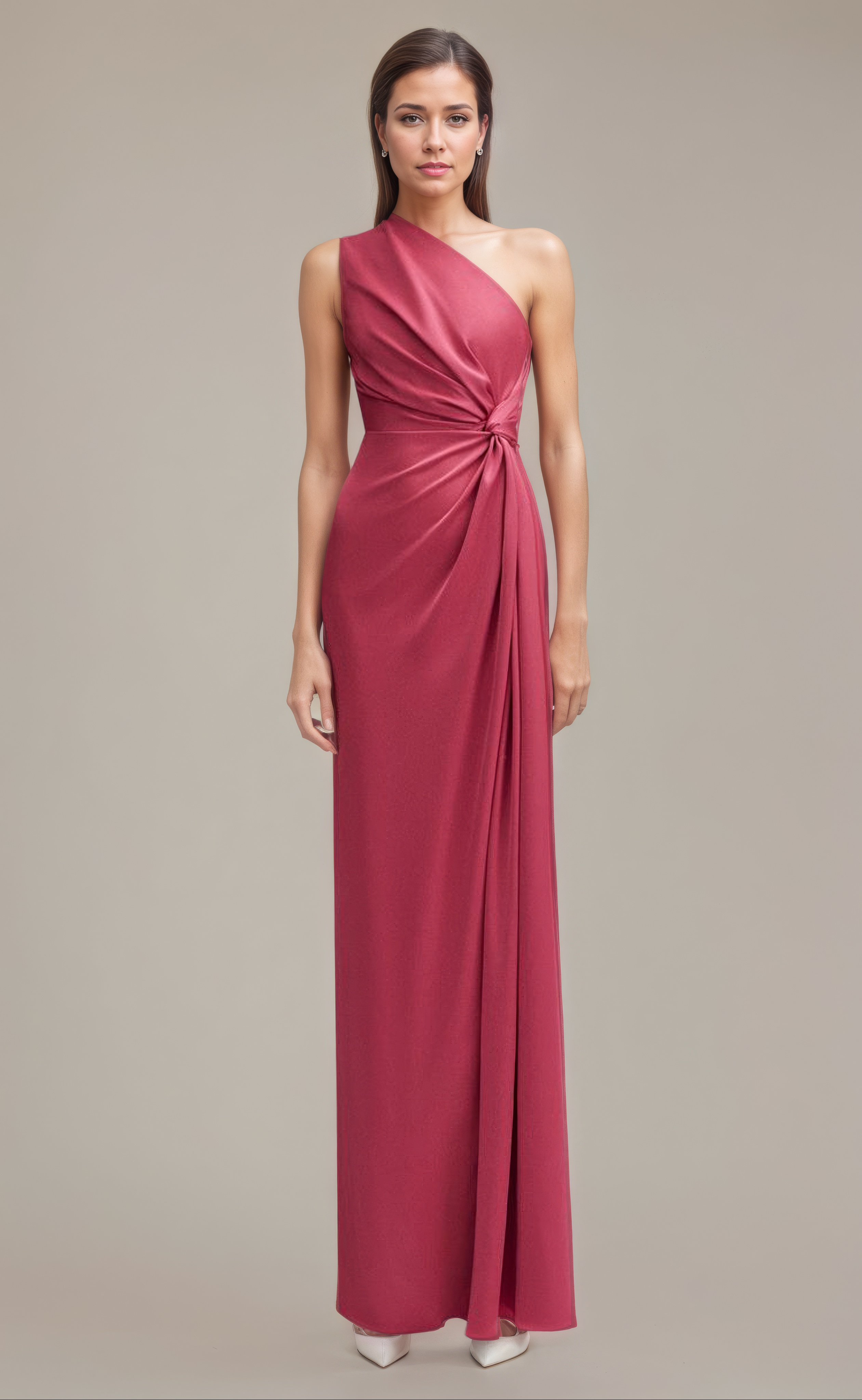 Rosé Twist One-Shoulder Draped Gown