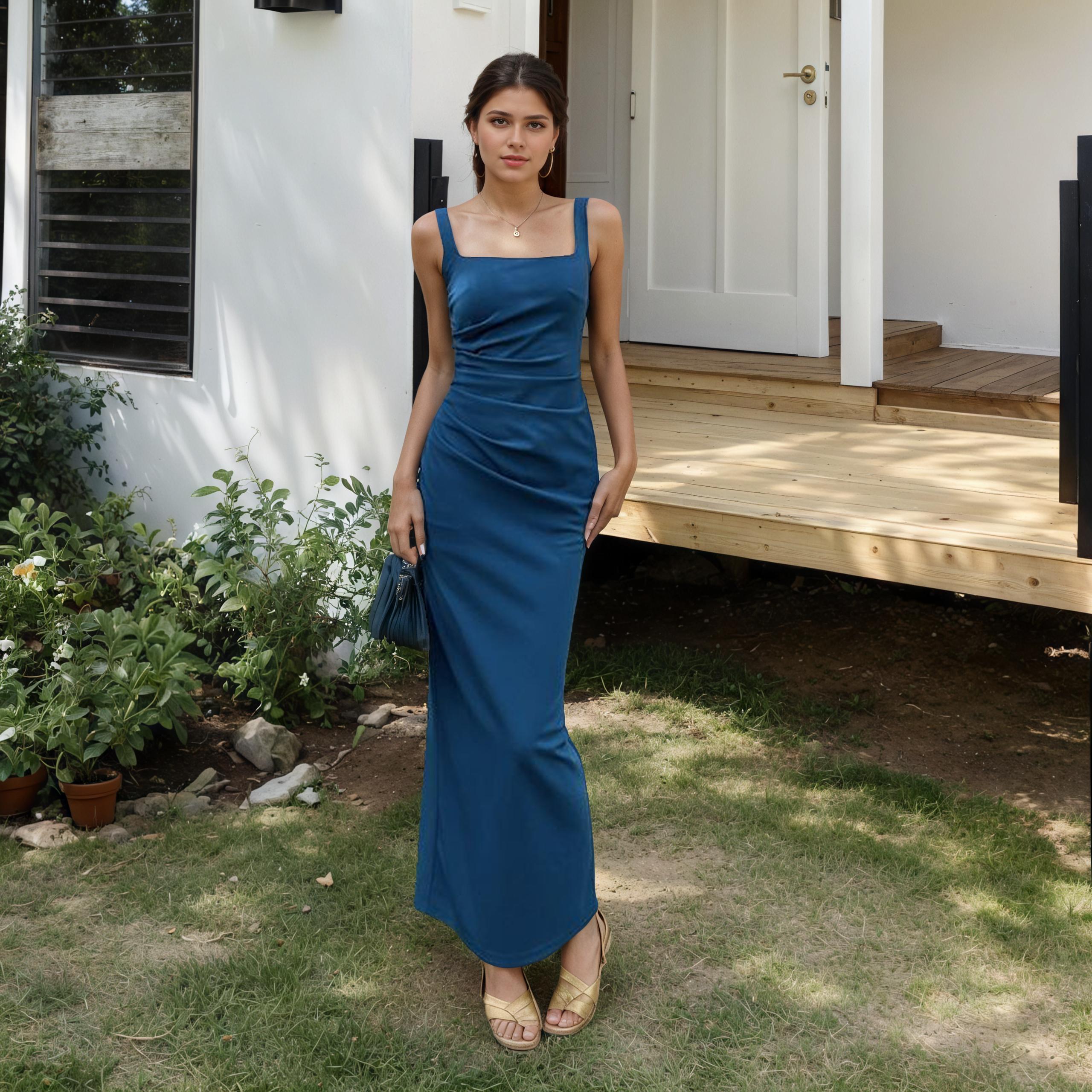 Clémentine Square-Neck Ruched Strappy Column Maxi Dress