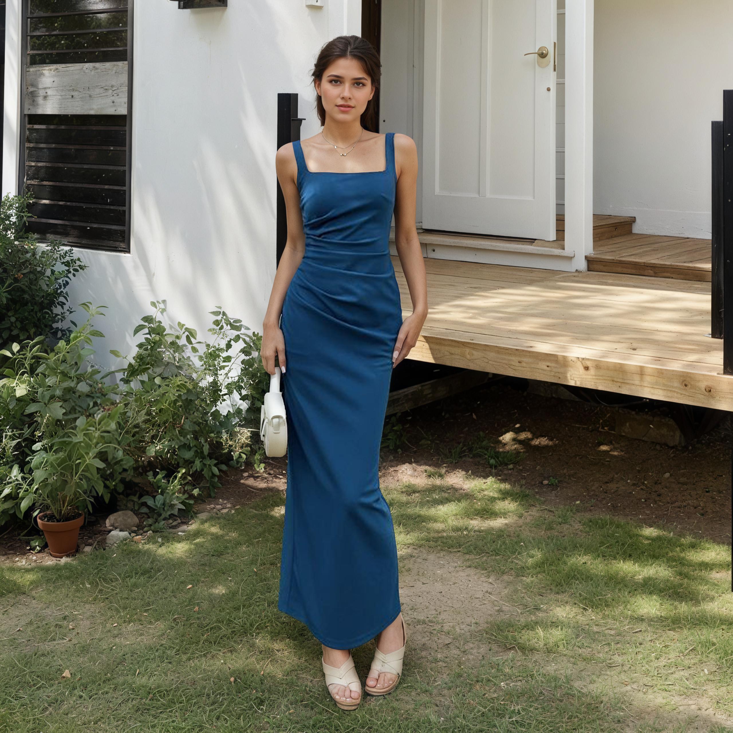 Clémentine Square-Neck Ruched Strappy Column Maxi Dress