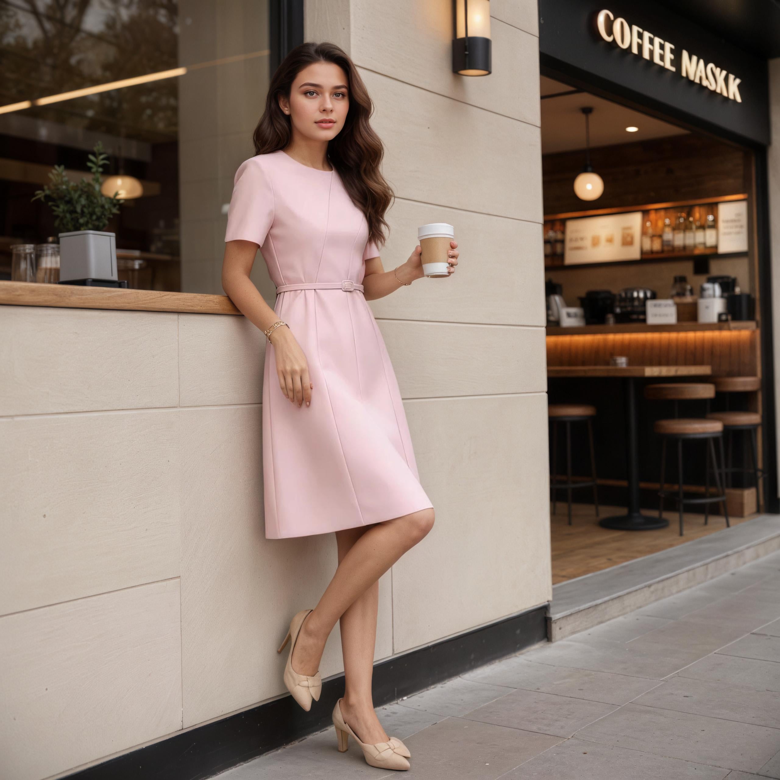 Portia Pink High-Waist Slim Midi Dress