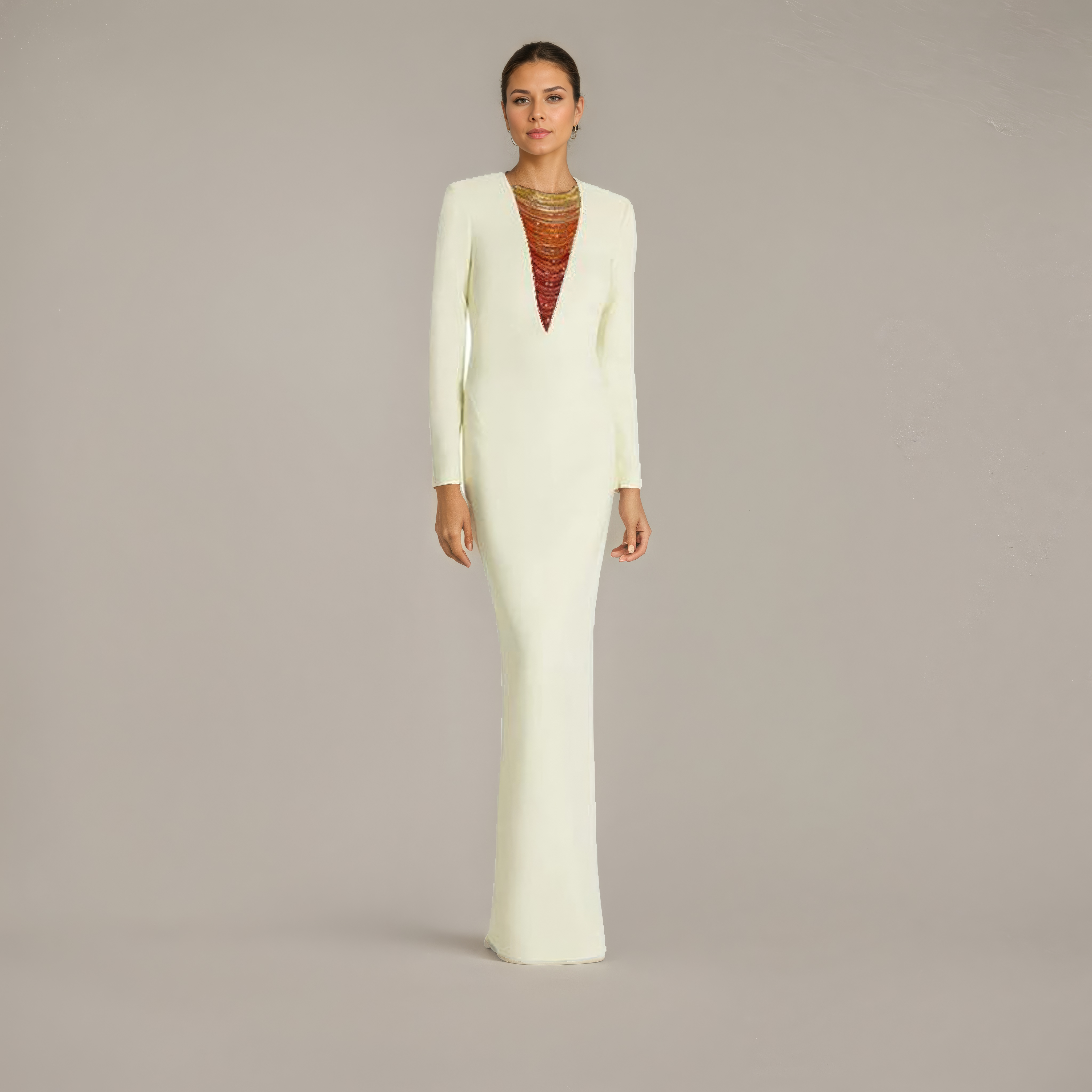 Molten Elegance Gown  Gold-Red Chain Detail