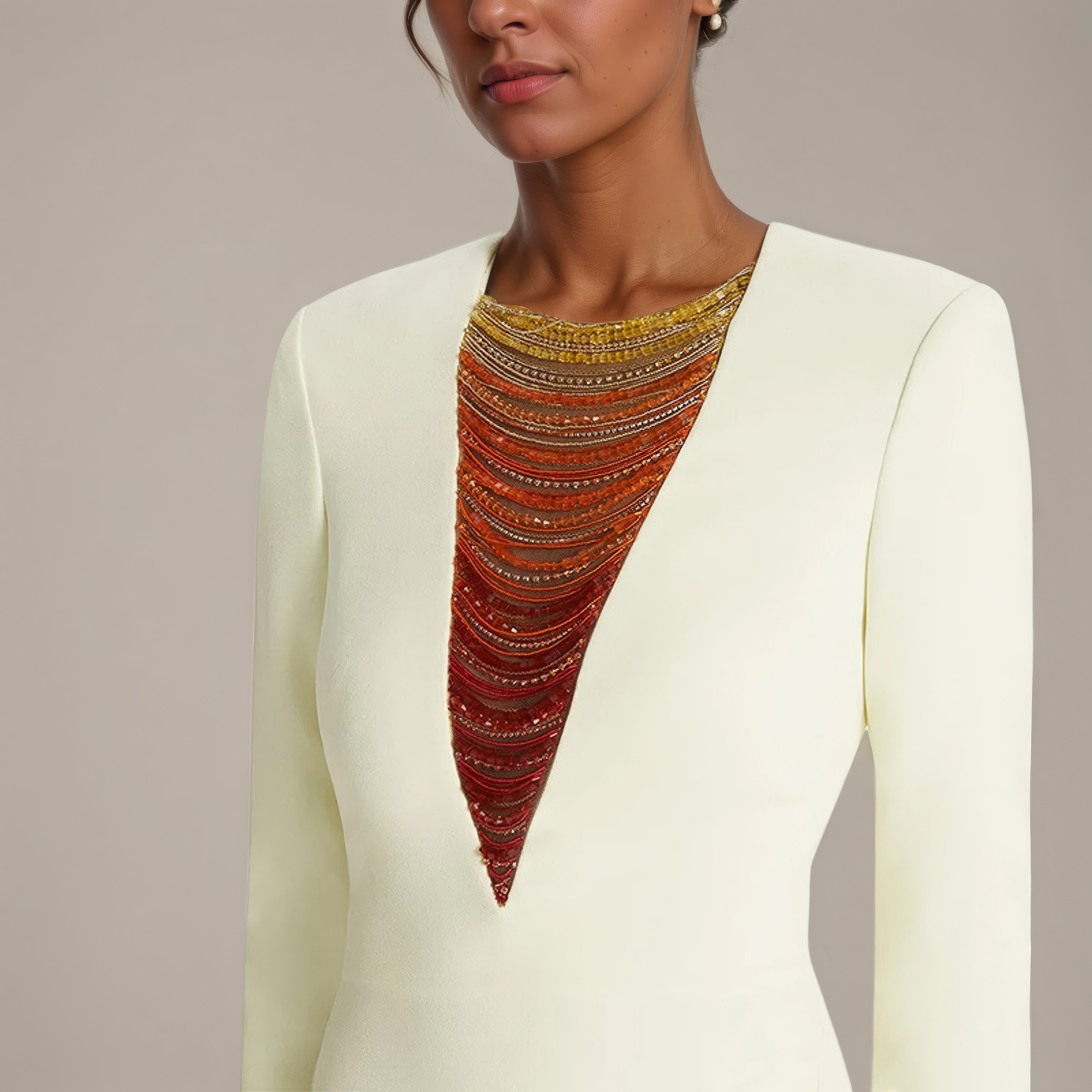 Molten Elegance Gown  Gold-Red Chain Detail