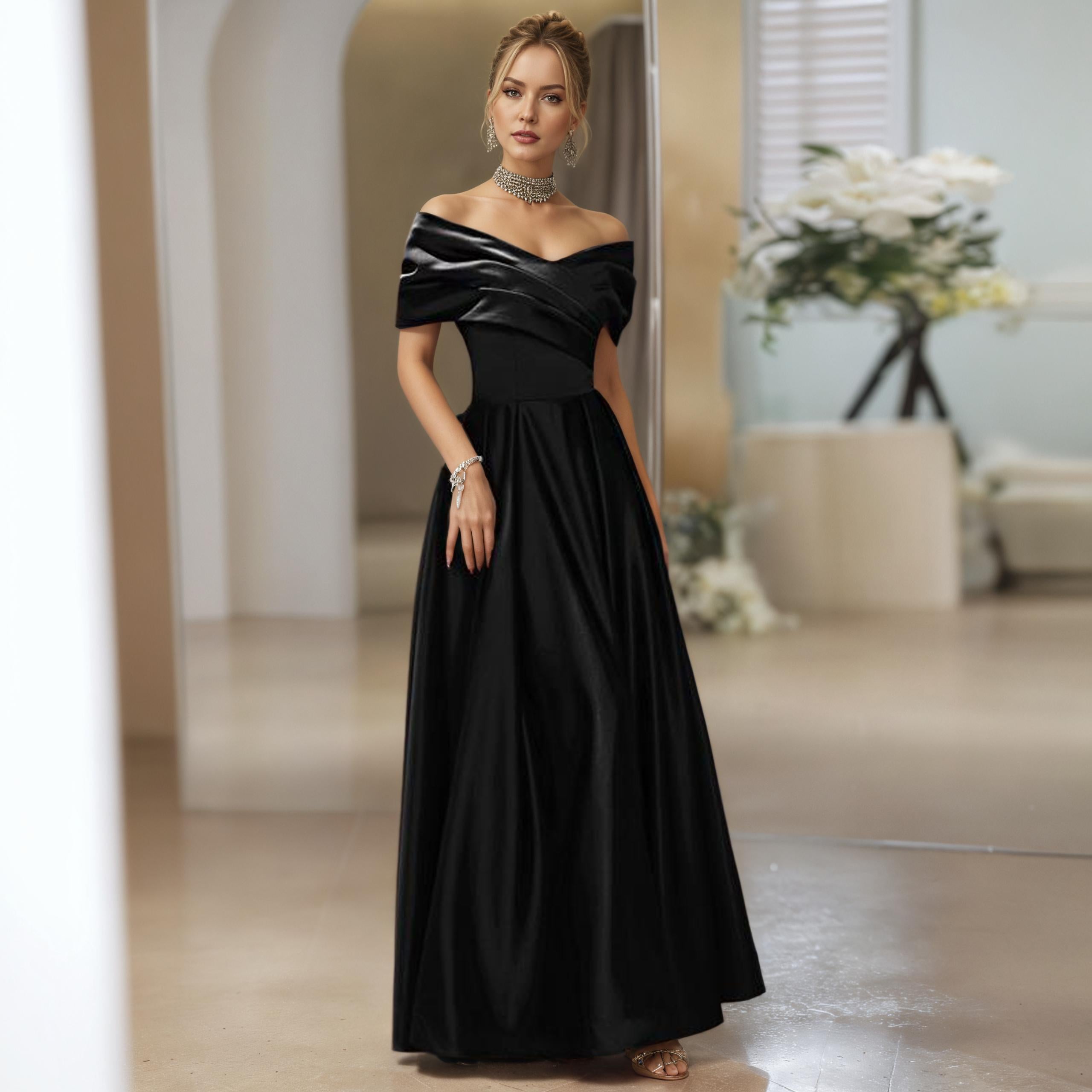 One-Shoulder Black Evening Gown