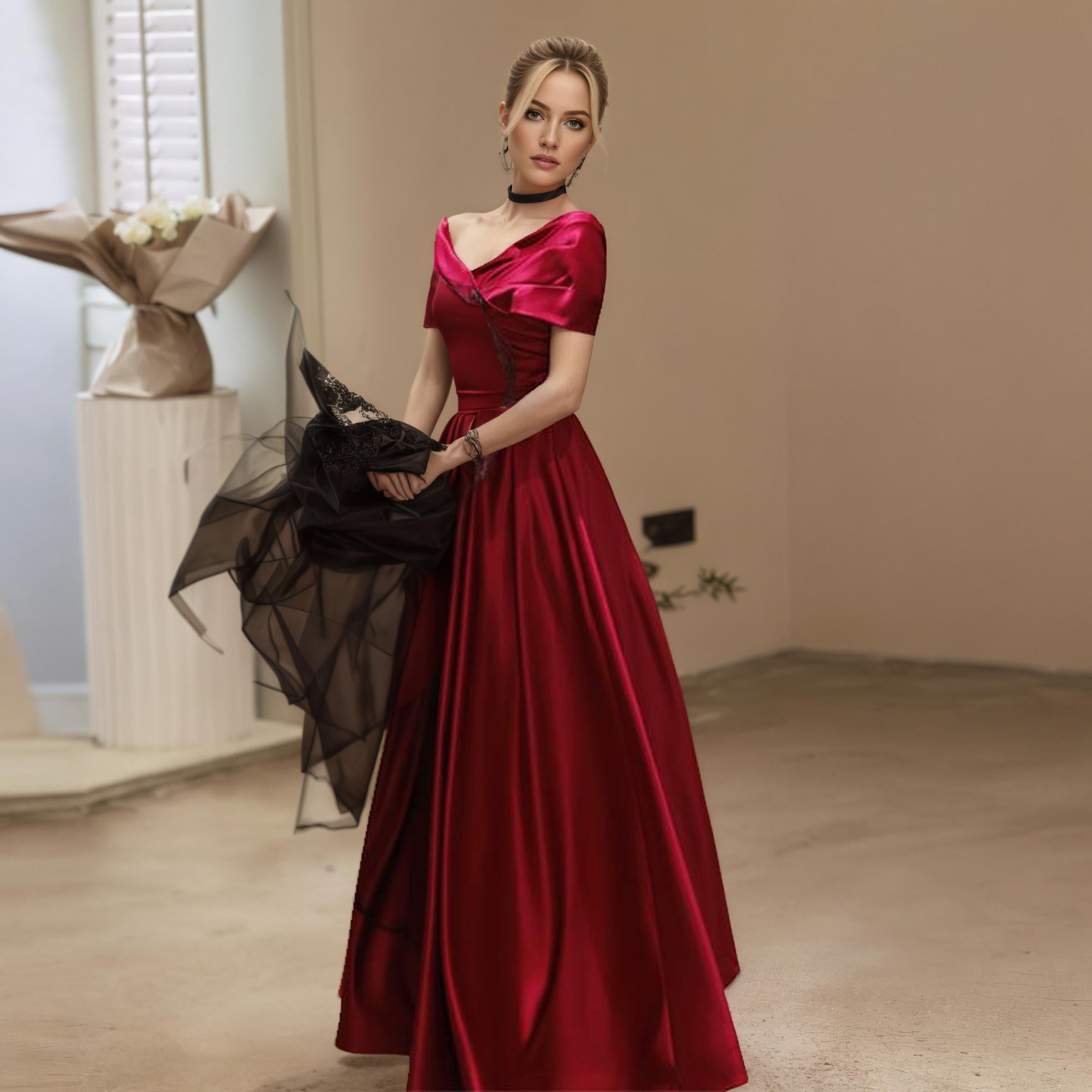 One-Shoulder Black Evening Gown