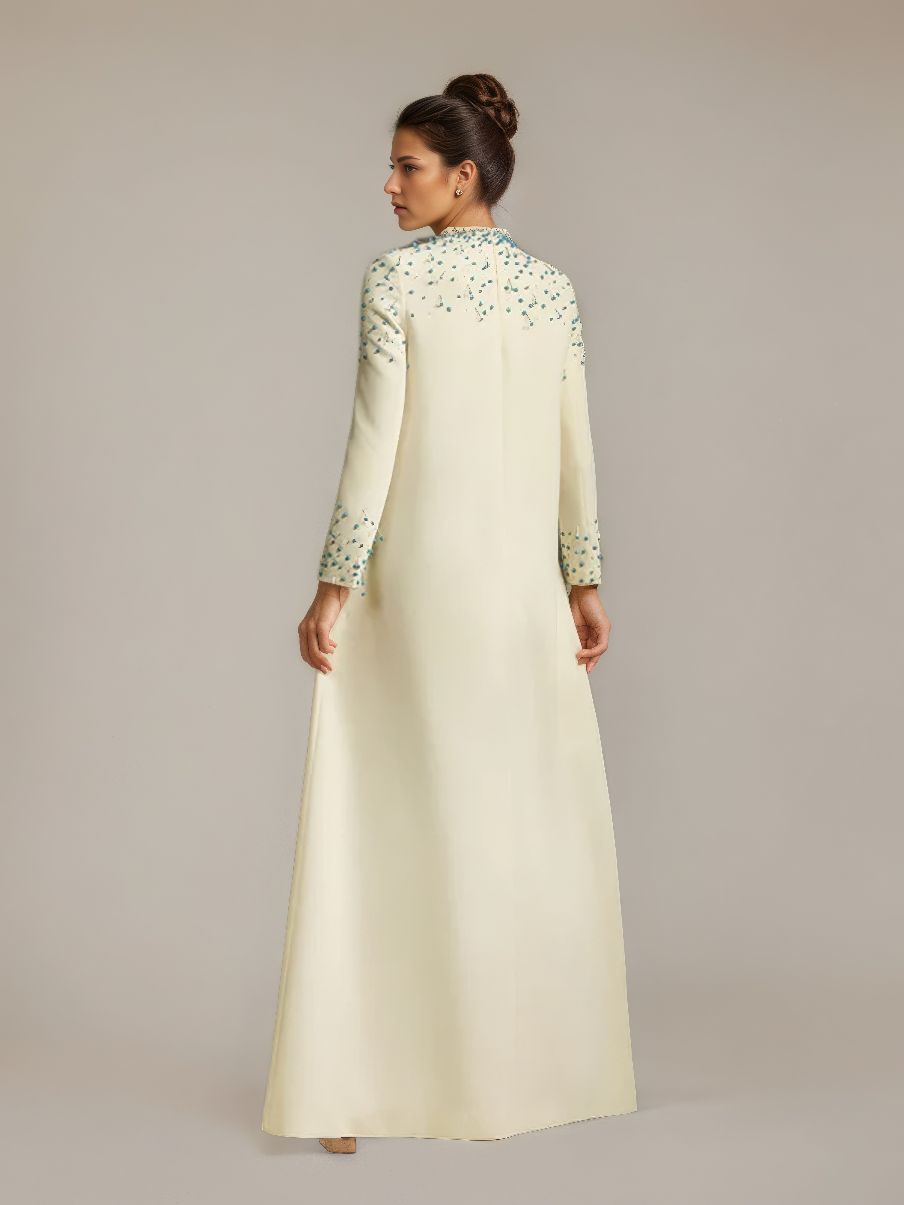 Long White Gown with Turquoise Beads