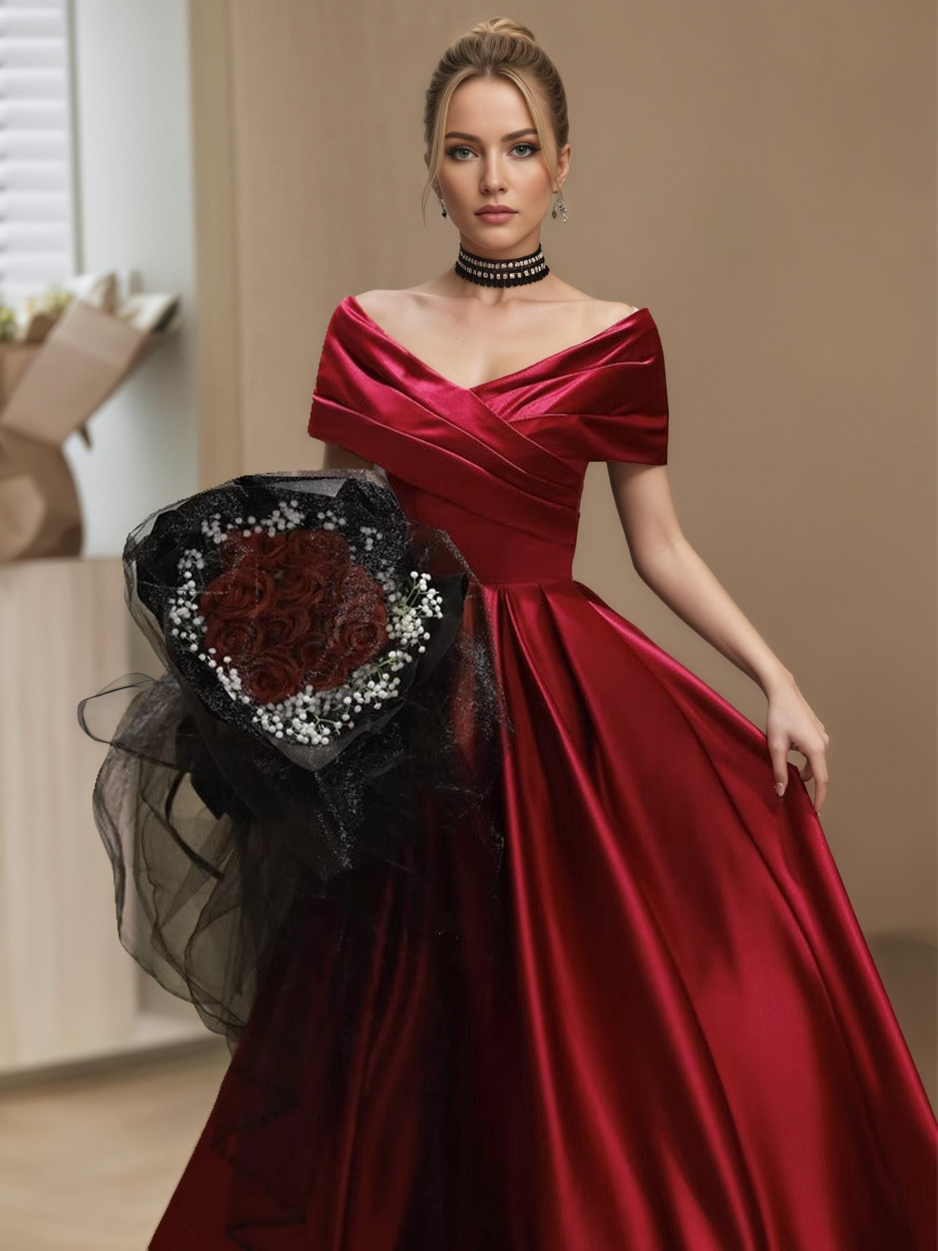 One-Shoulder Black Evening Gown