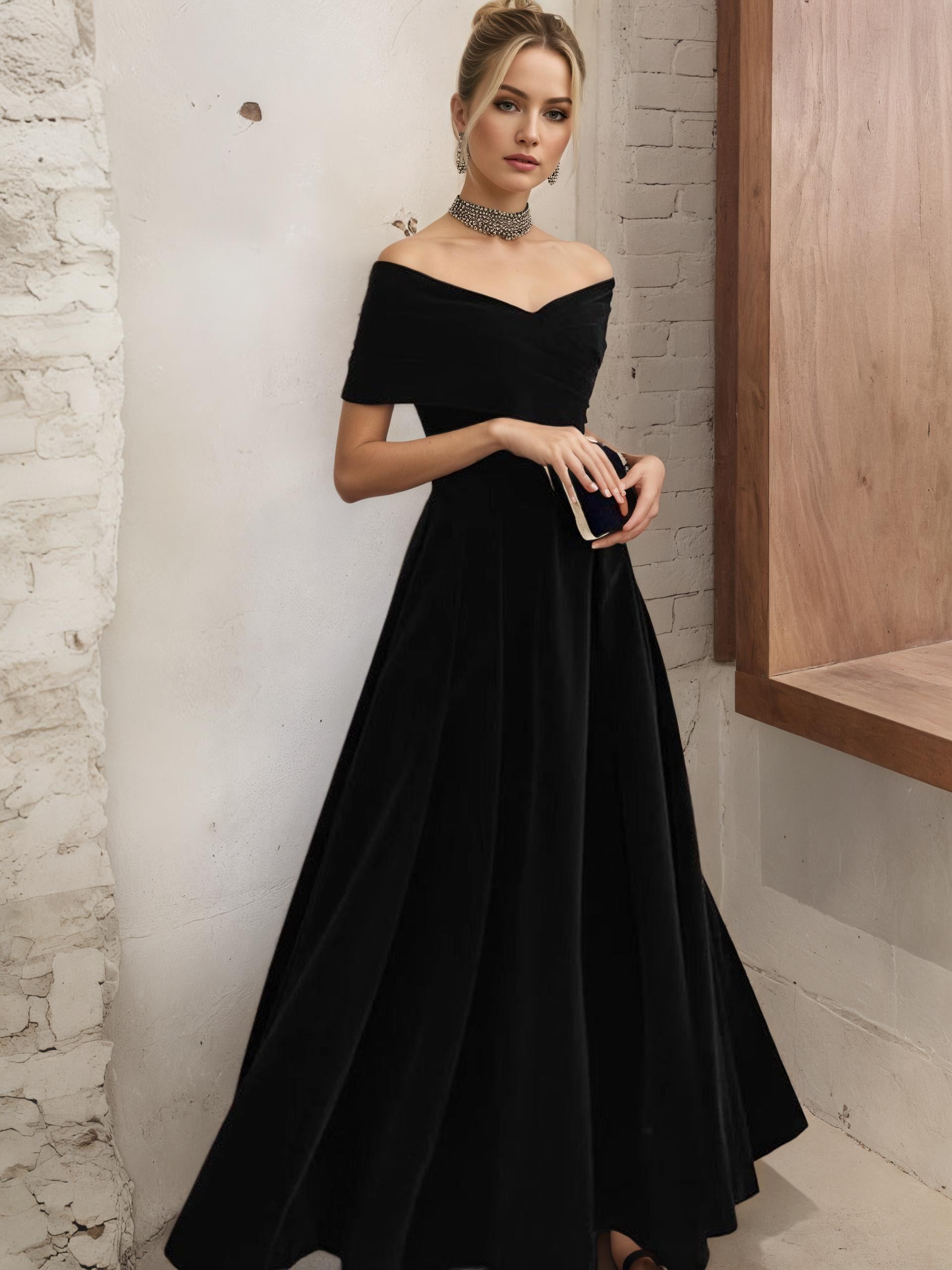 One-Shoulder Black Evening Gown