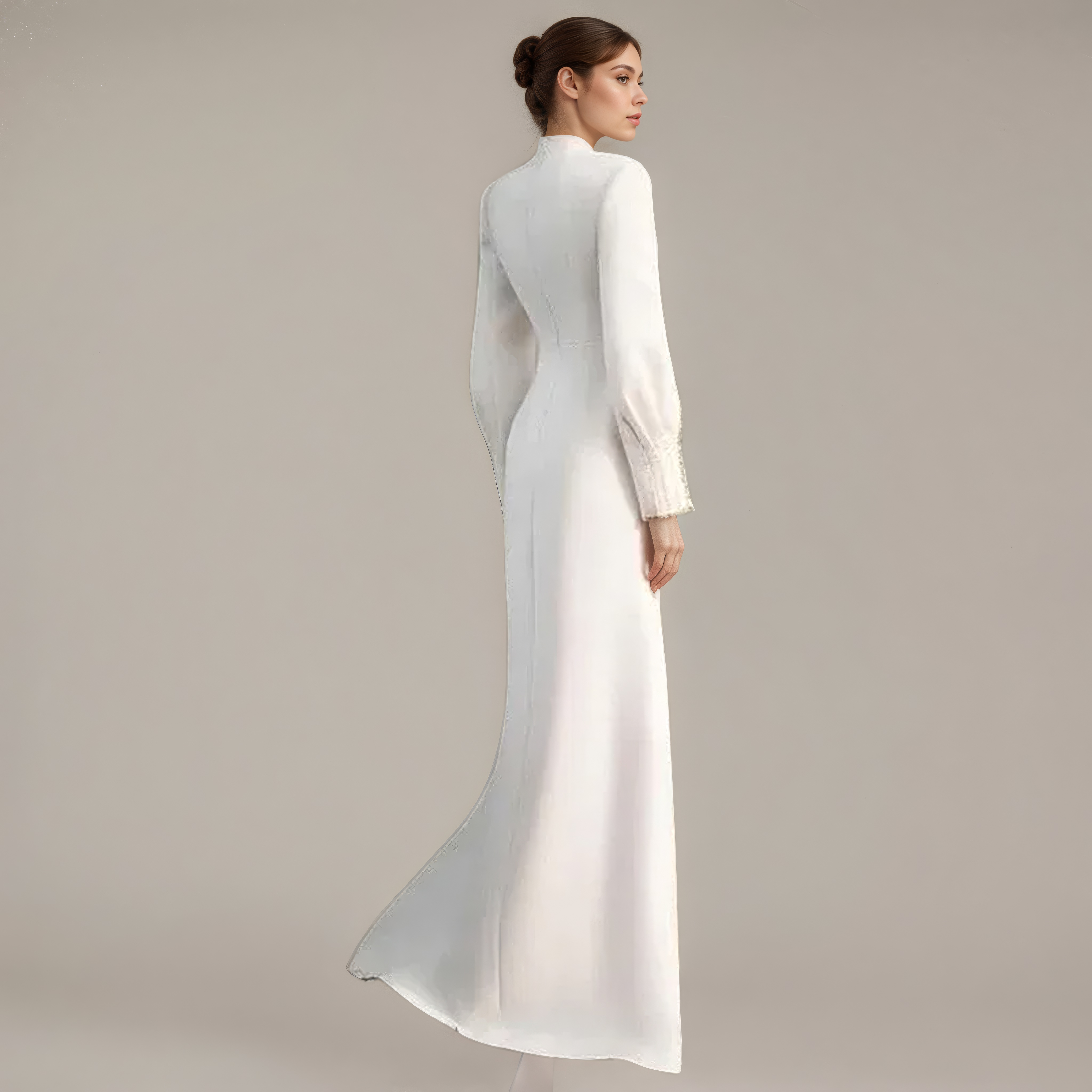 Ivory Cape-Overlay Evening Gown with Beaded Trim