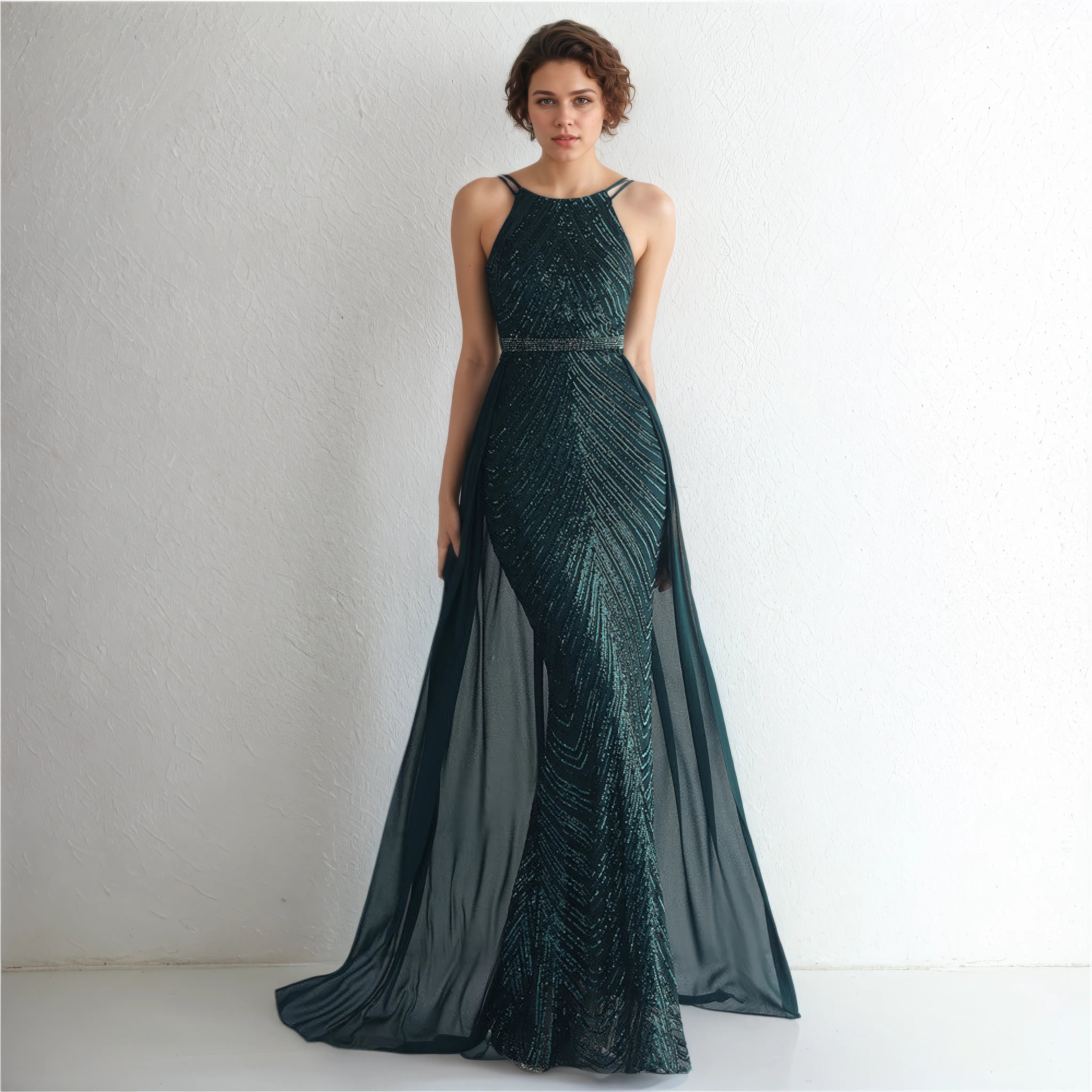 Alessia Cold-Glamour Sequin Halter Maxi Dress