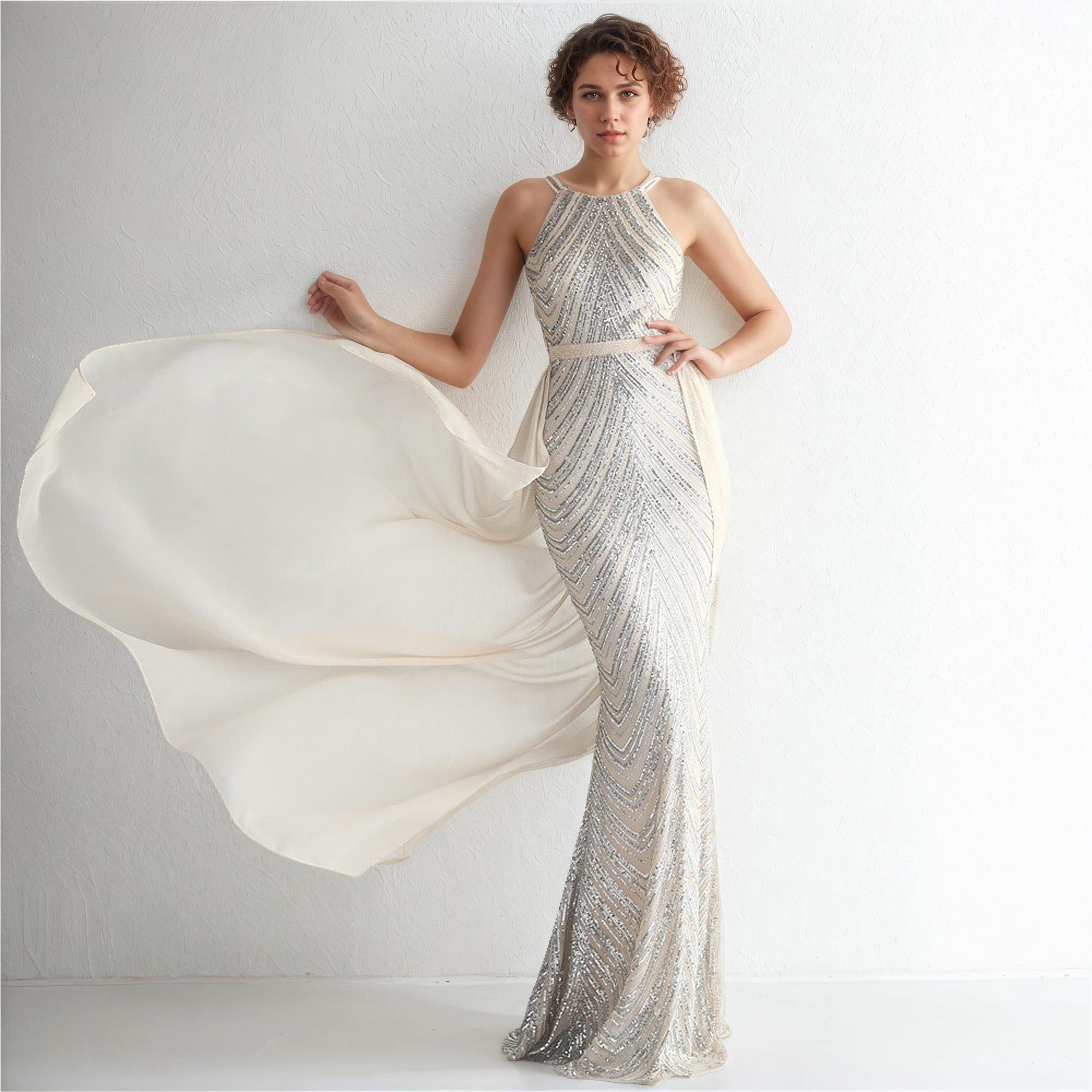 Alessia Cold-Glamour Sequin Halter Maxi Dress