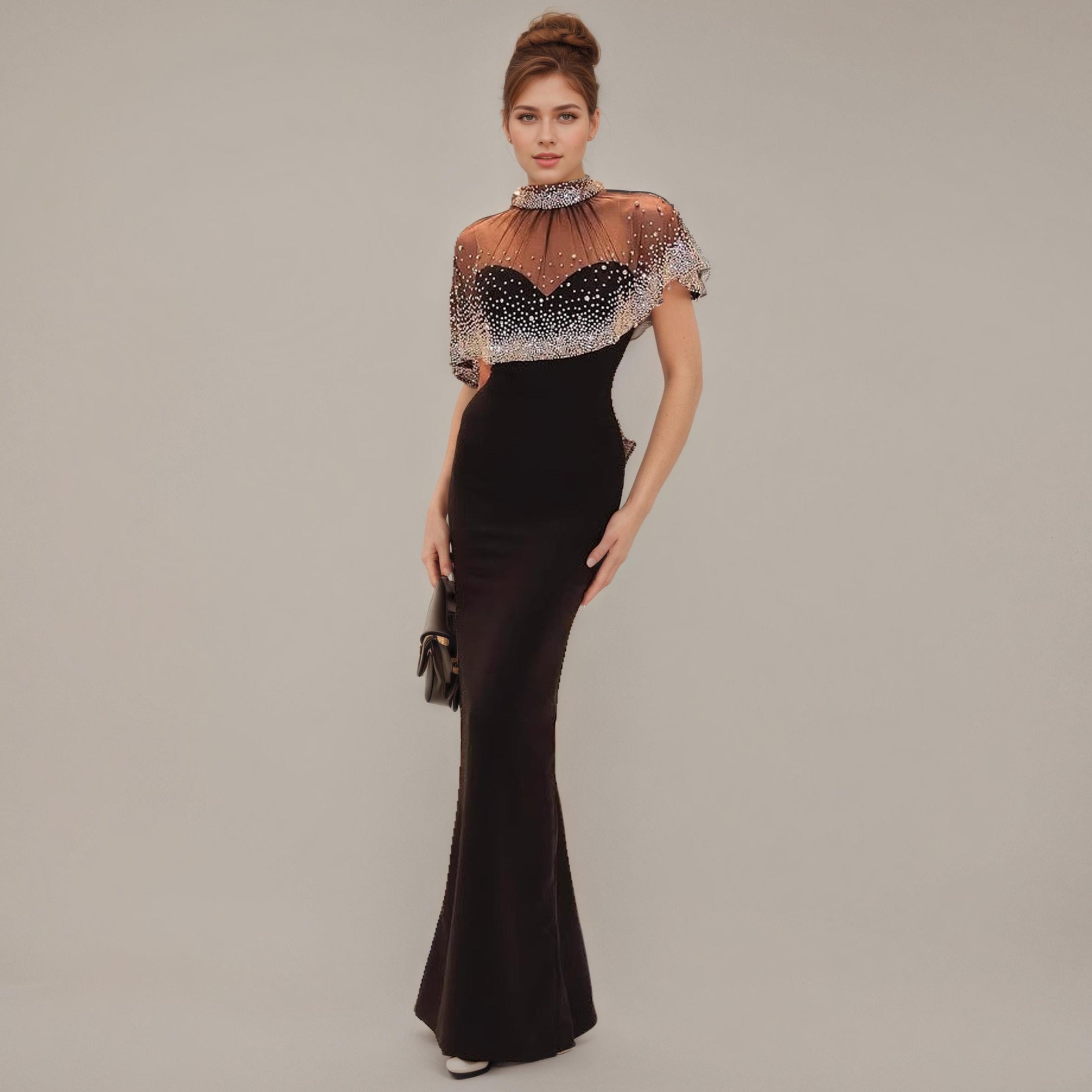 Black Sheer Neckline Glamour Dress