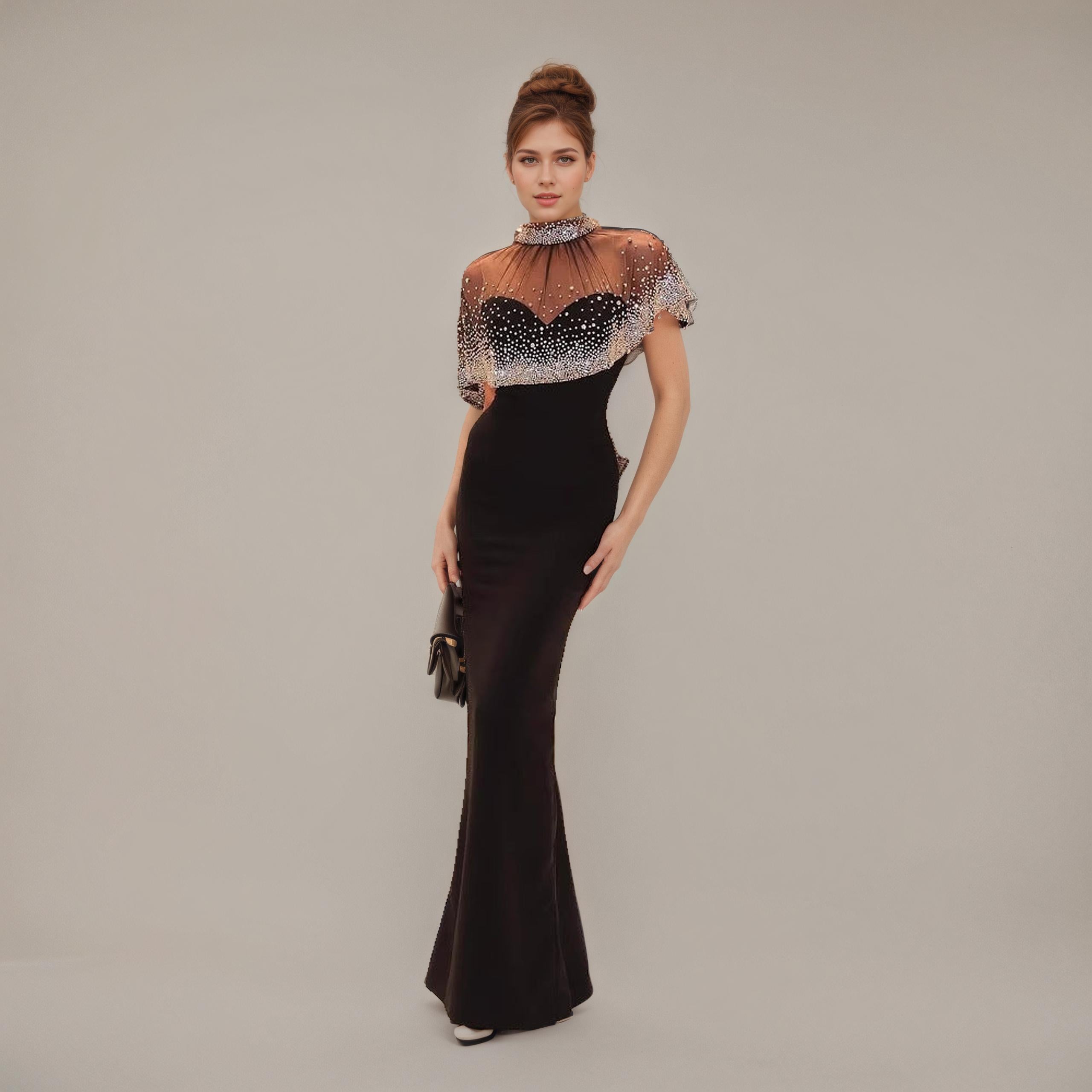Black Sheer Neckline Glamour Dress